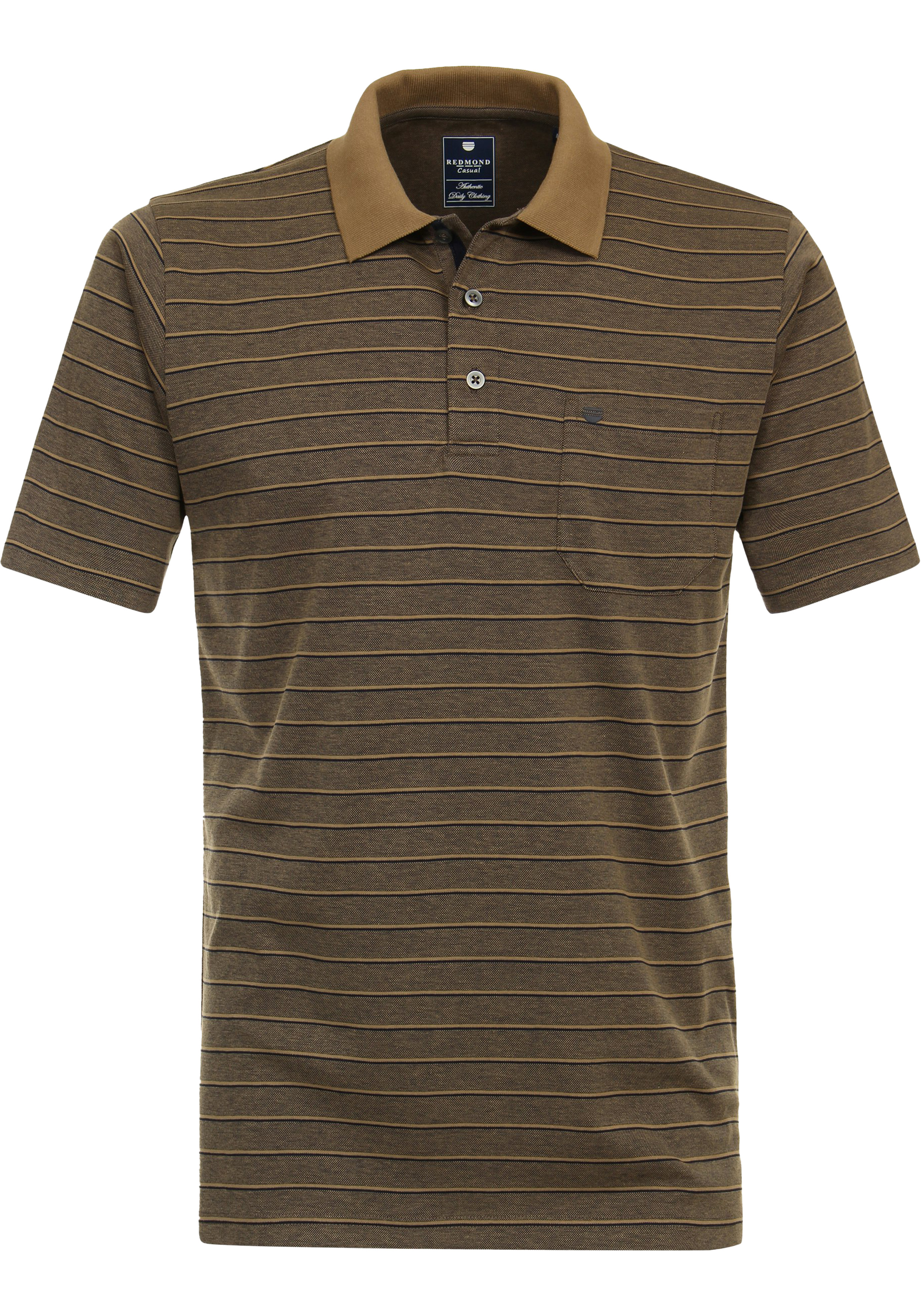 Redmond regular fit heren polo, pique, bruin gestreept