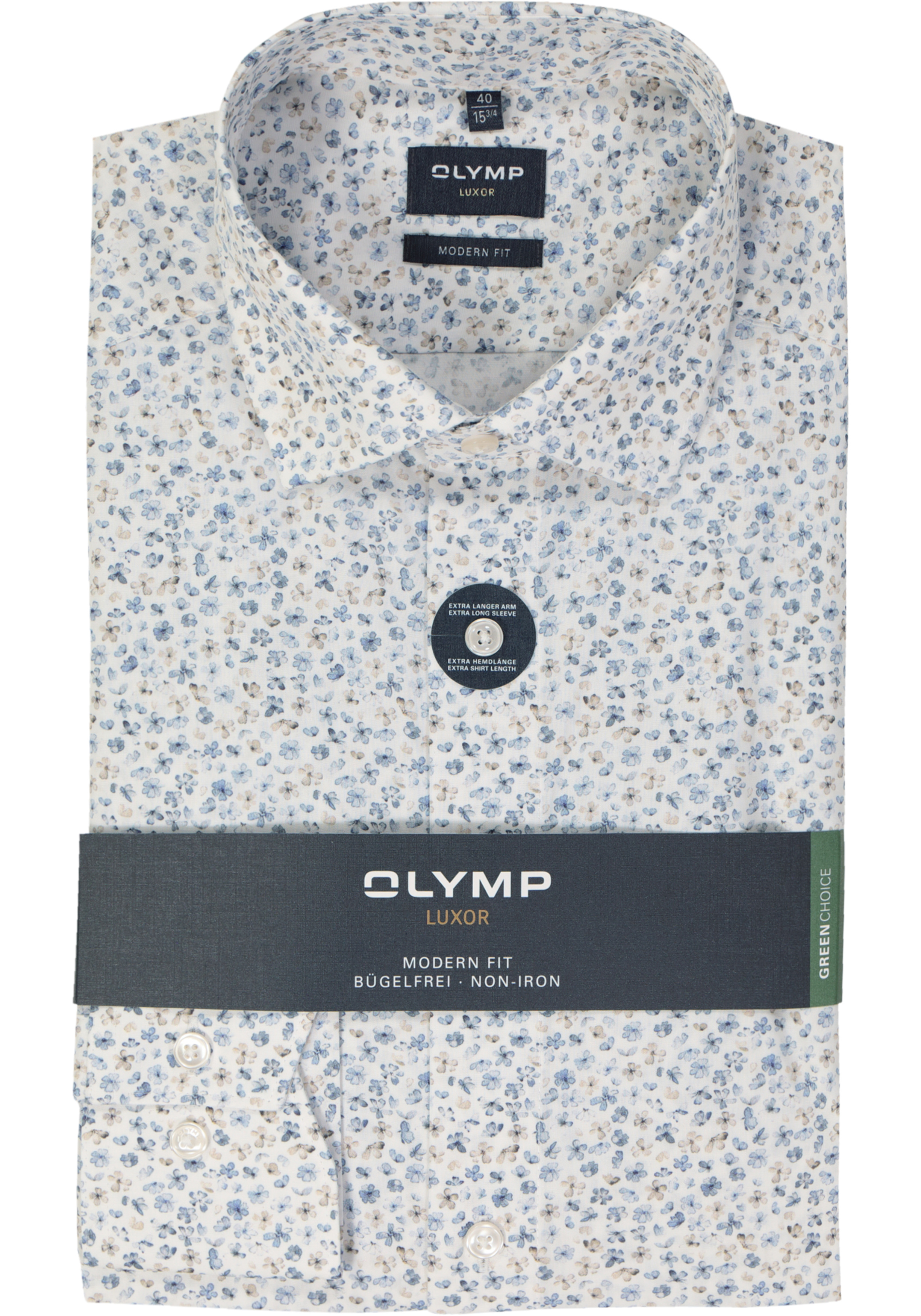 OLYMP modern fit overhemd, mouwlengte 7, mouwlengte 7, popeline, wit dessin