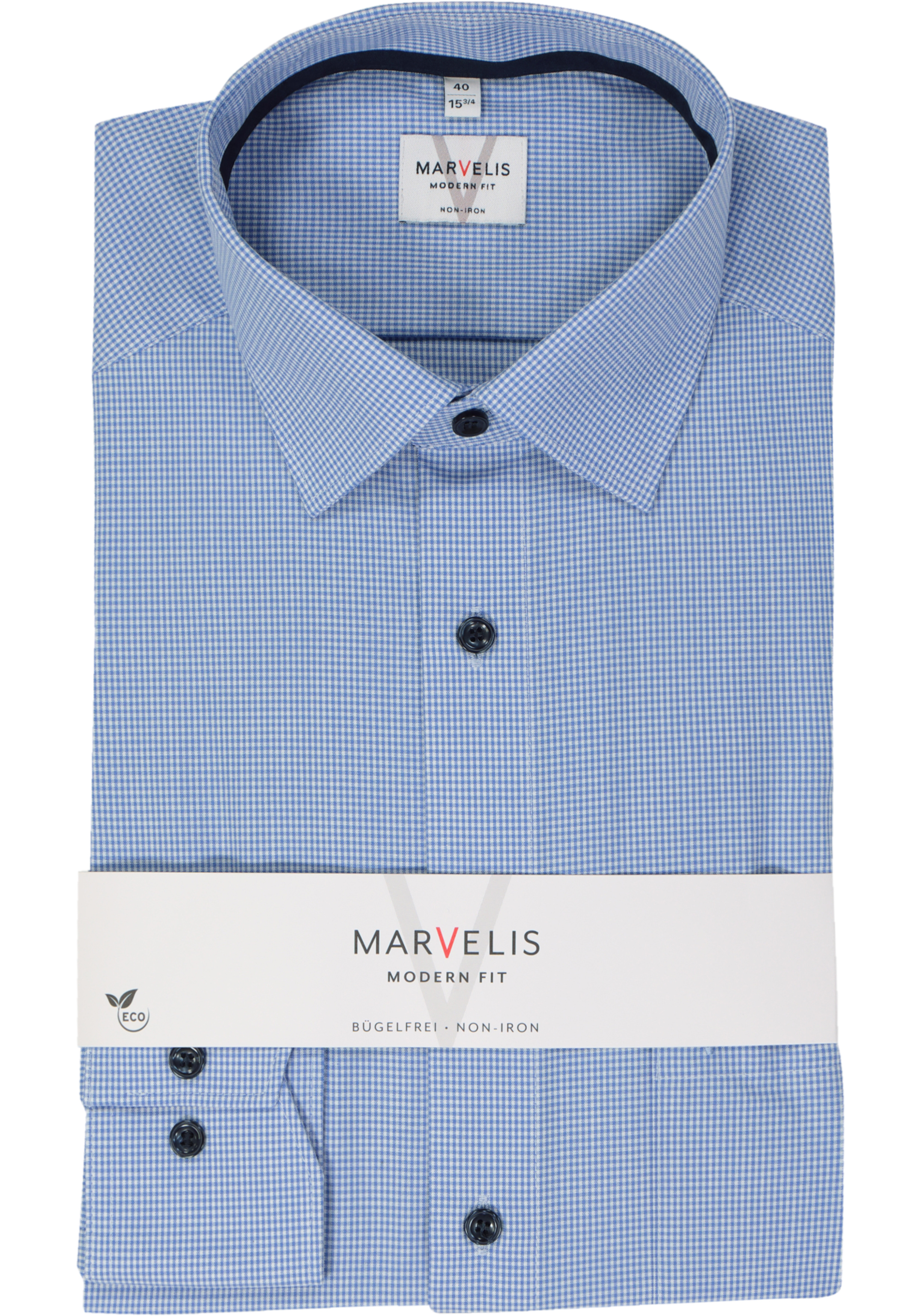 MARVELIS modern fit overhemd, popeline, lichtblauw geruit