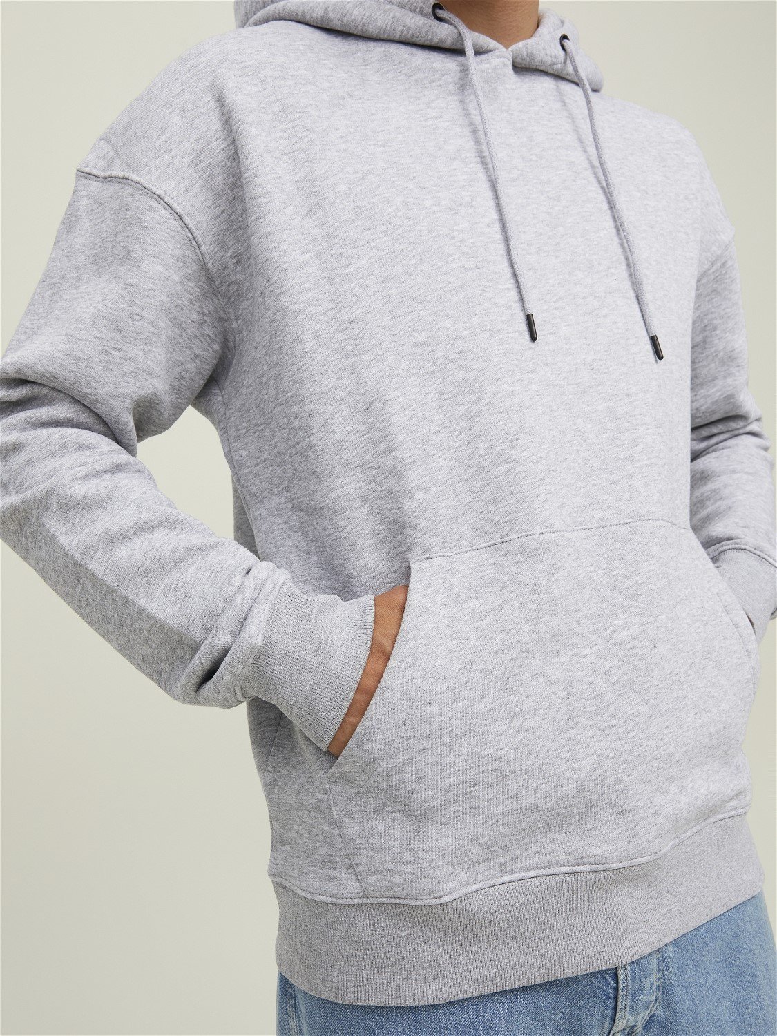 JACK & JONES Star basic sweat hood regular fit, heren hoodie katoenmengsel met capuchon, lichtgrijs melange