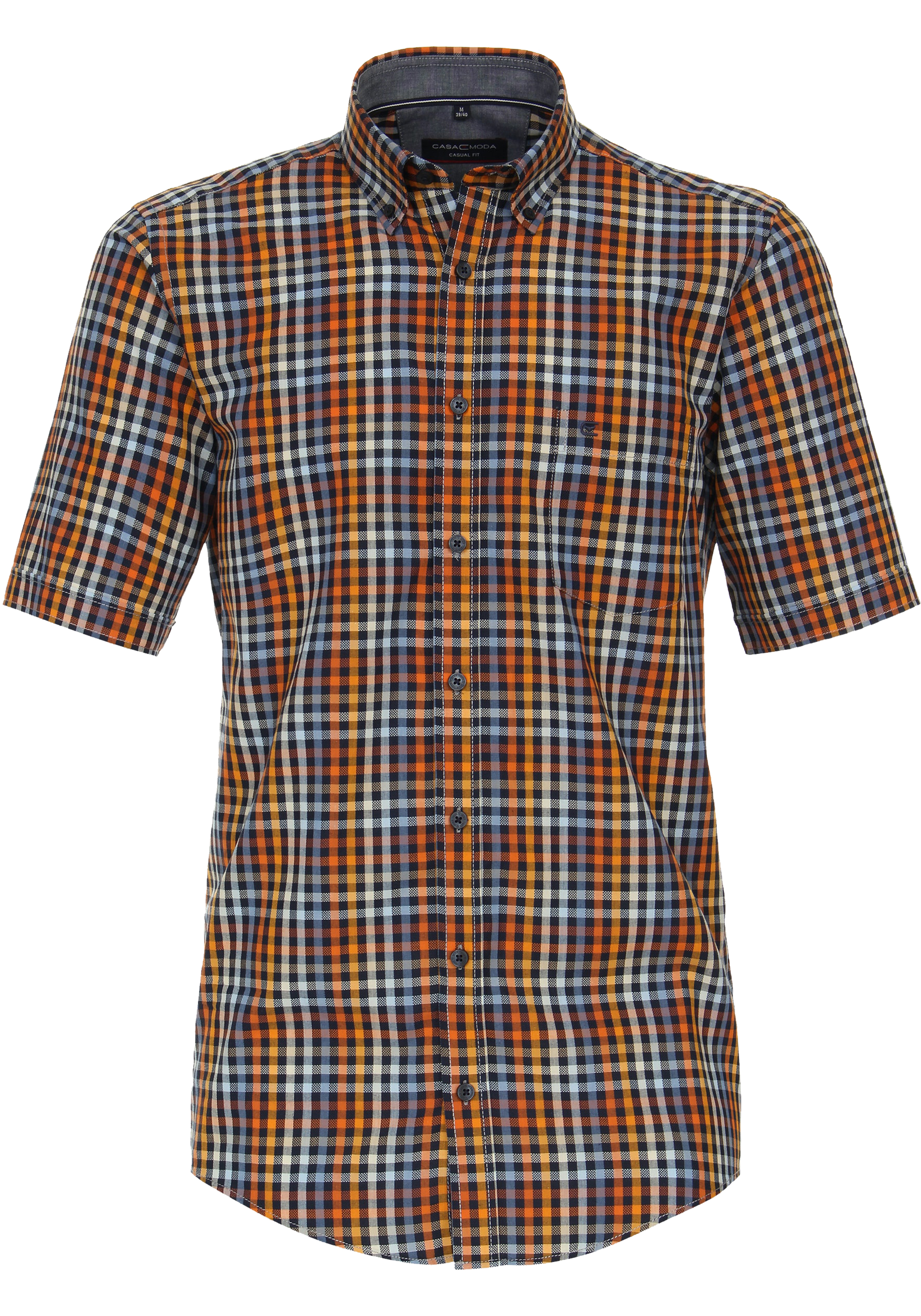 CASA MODA Sport casual fit overhemd, korte mouw, dobby, oranje geruit