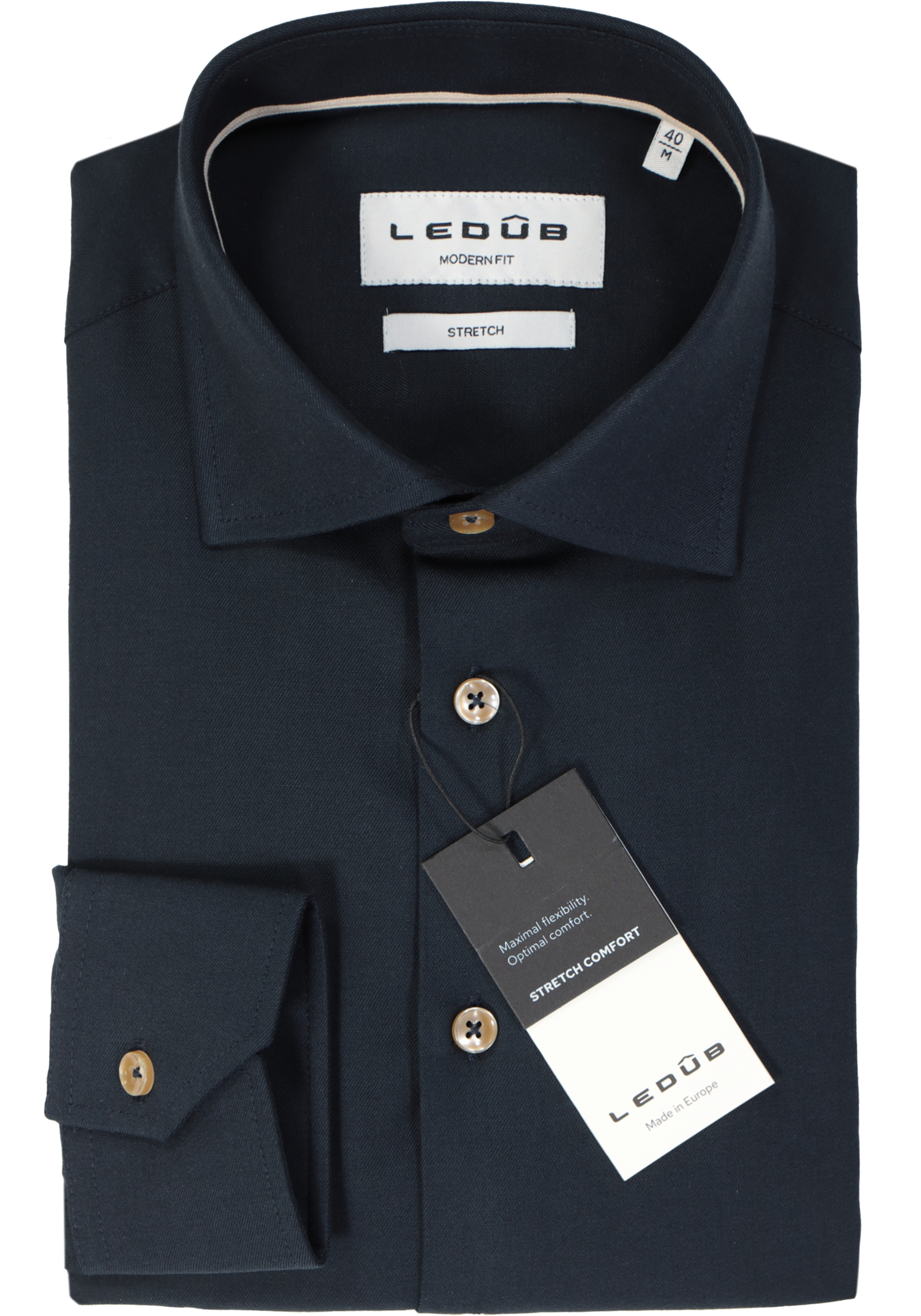 Ledub modern fit overhemd, popeline, donkerblauw