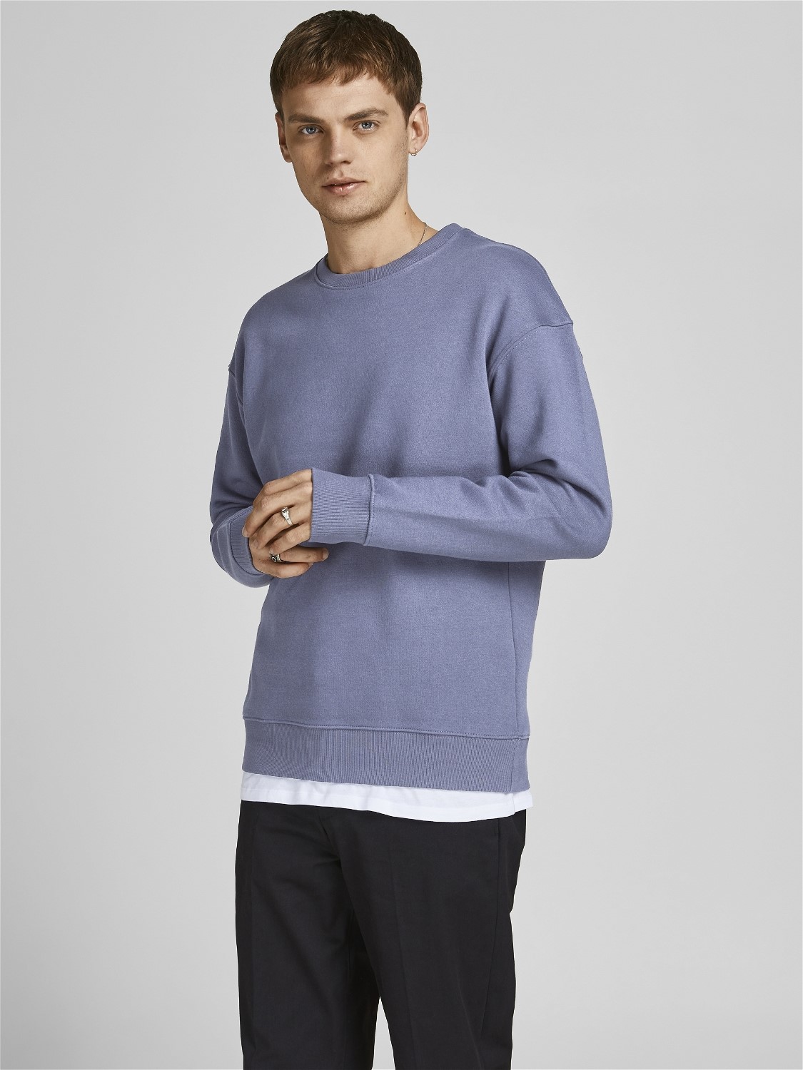 JACK & JONES Star basic sweat crew neck regular fit, heren sweatshirt katoenmengsel met O-hals, grijs-blauw