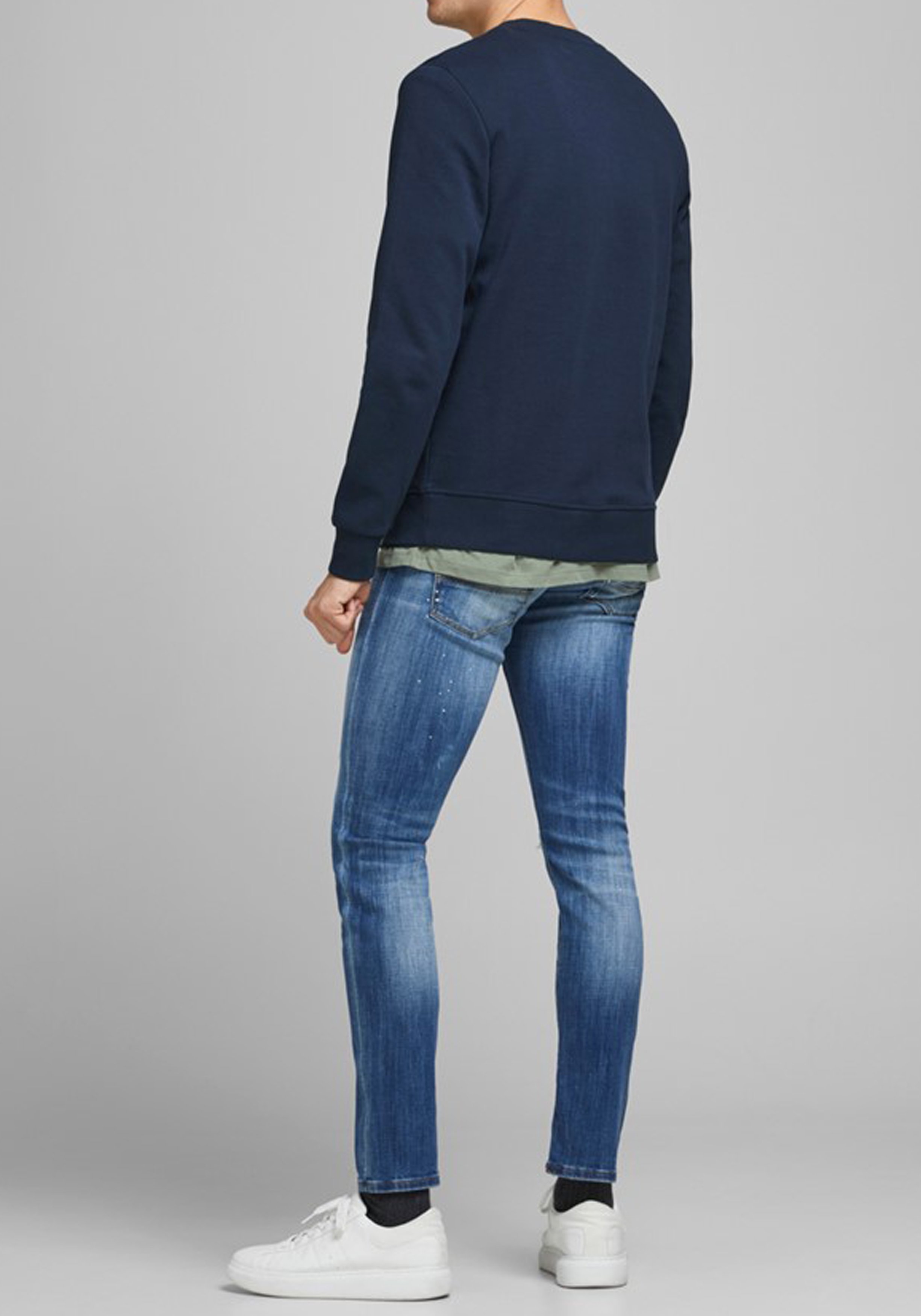 JACK & JONES sweatshirt katoen, O-hals, donkerblauw