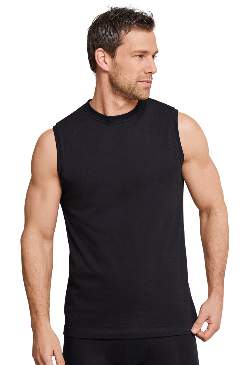 SCHIESSER Cotton Essentials singlet (2-pack), heren shirt mouwloos, muscle shirt zwart