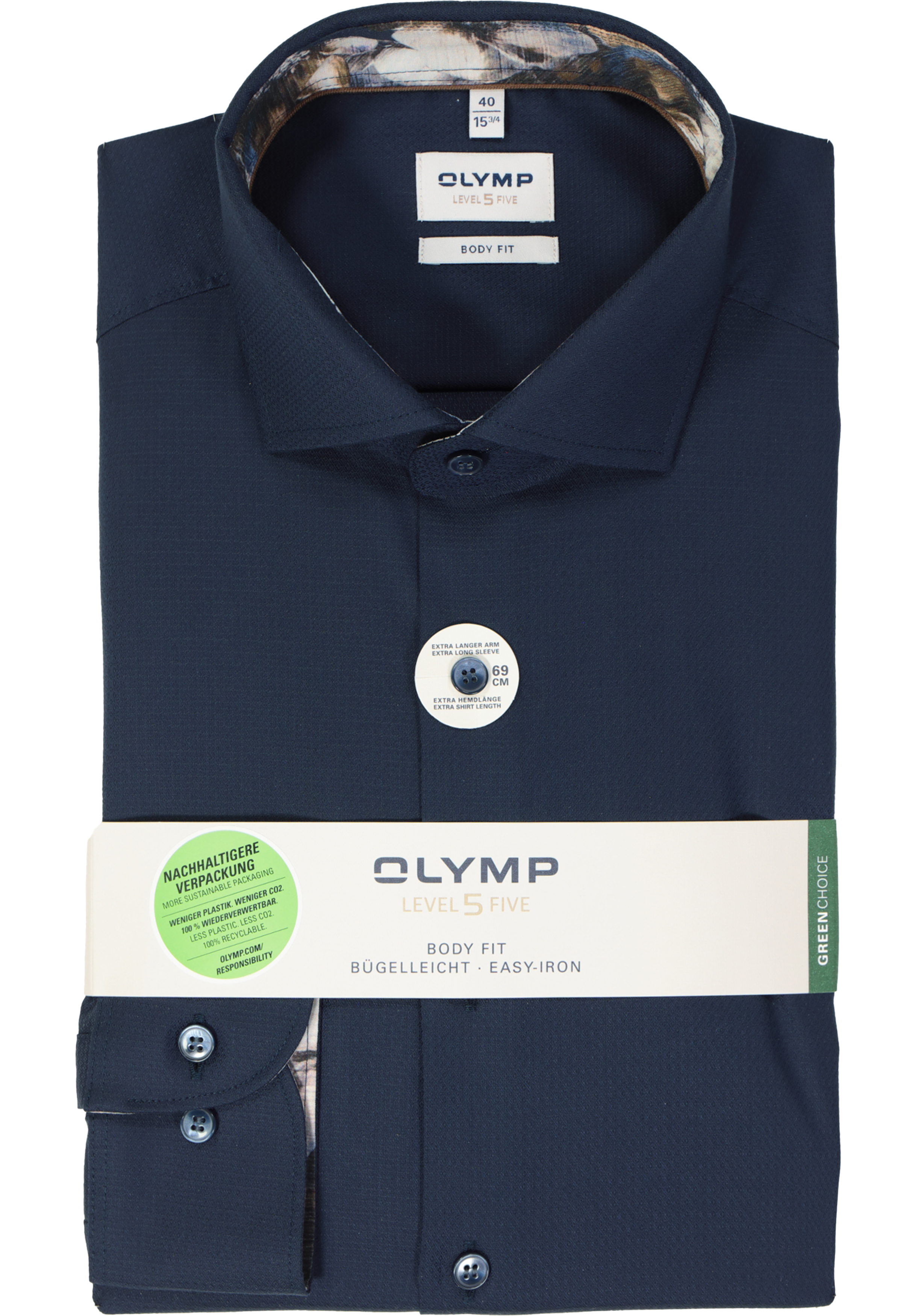 OLYMP Level 5 body fit overhemd, mouwlengte 7, structuur, marine blauw