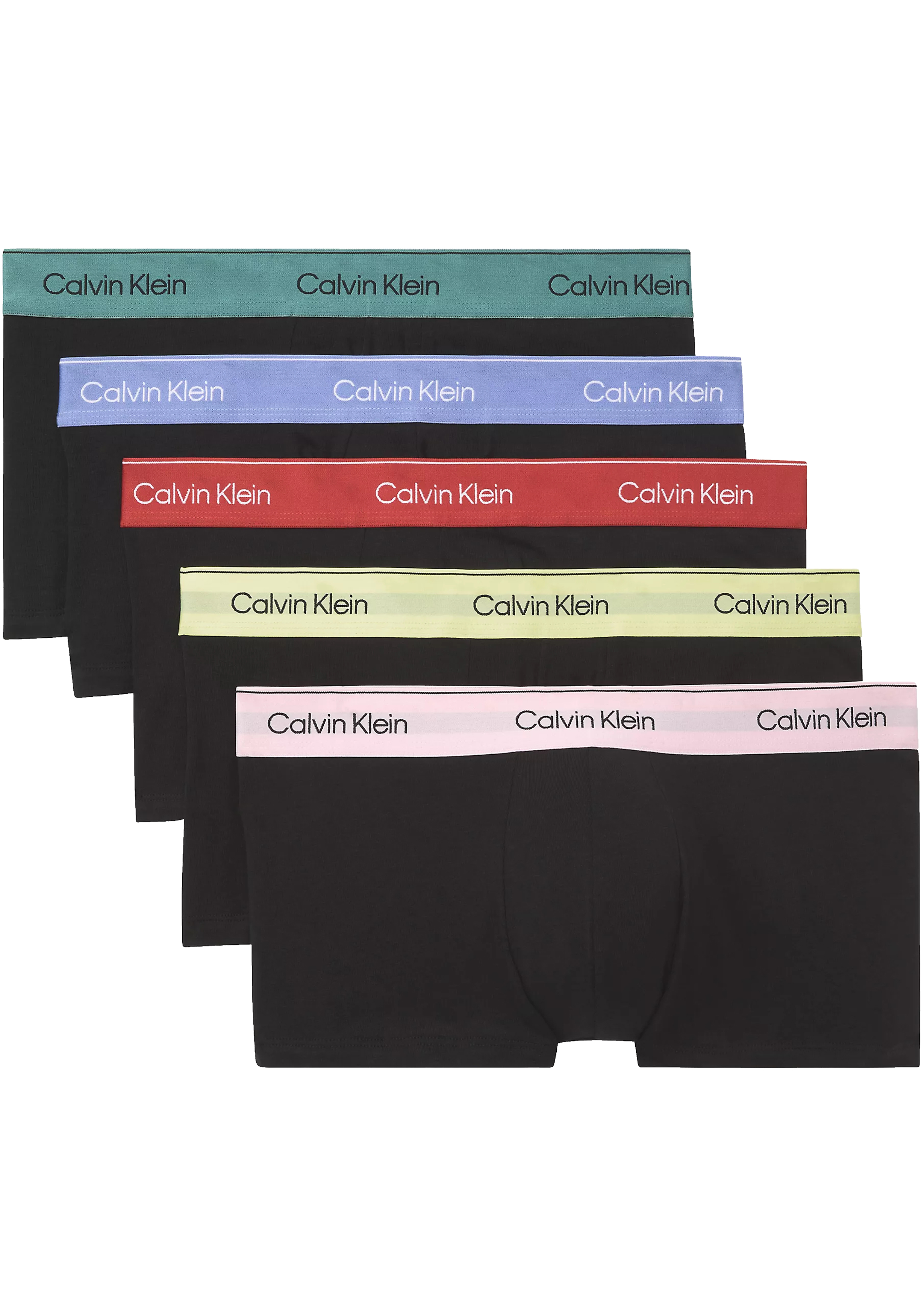 Calvin Klein Low Rise trunks (5-pack), lage heren boxers kort, zwart met gekleurde tailleband