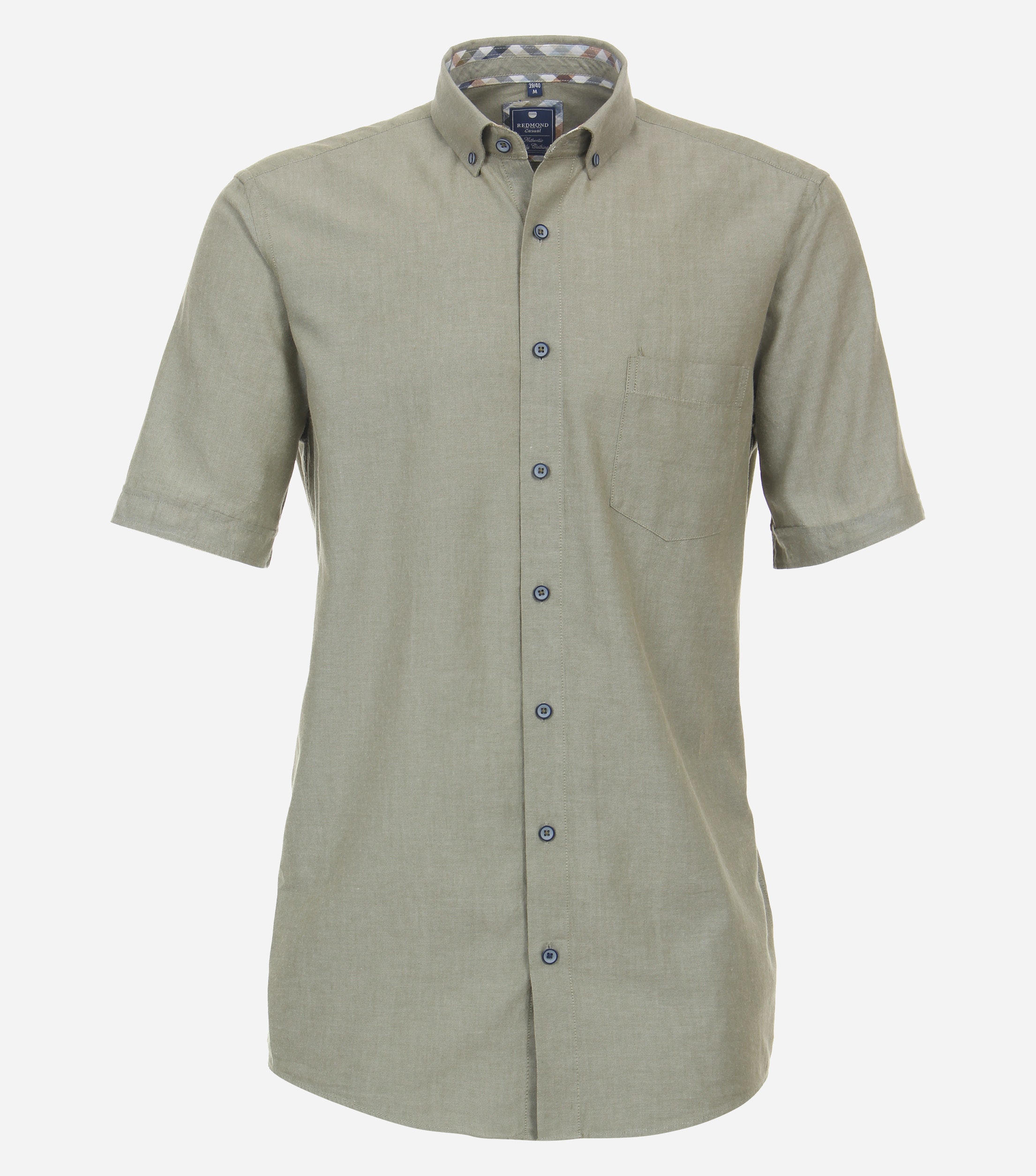 Redmond comfort fit overhemd, korte mouw, popeline, olijfgroen 