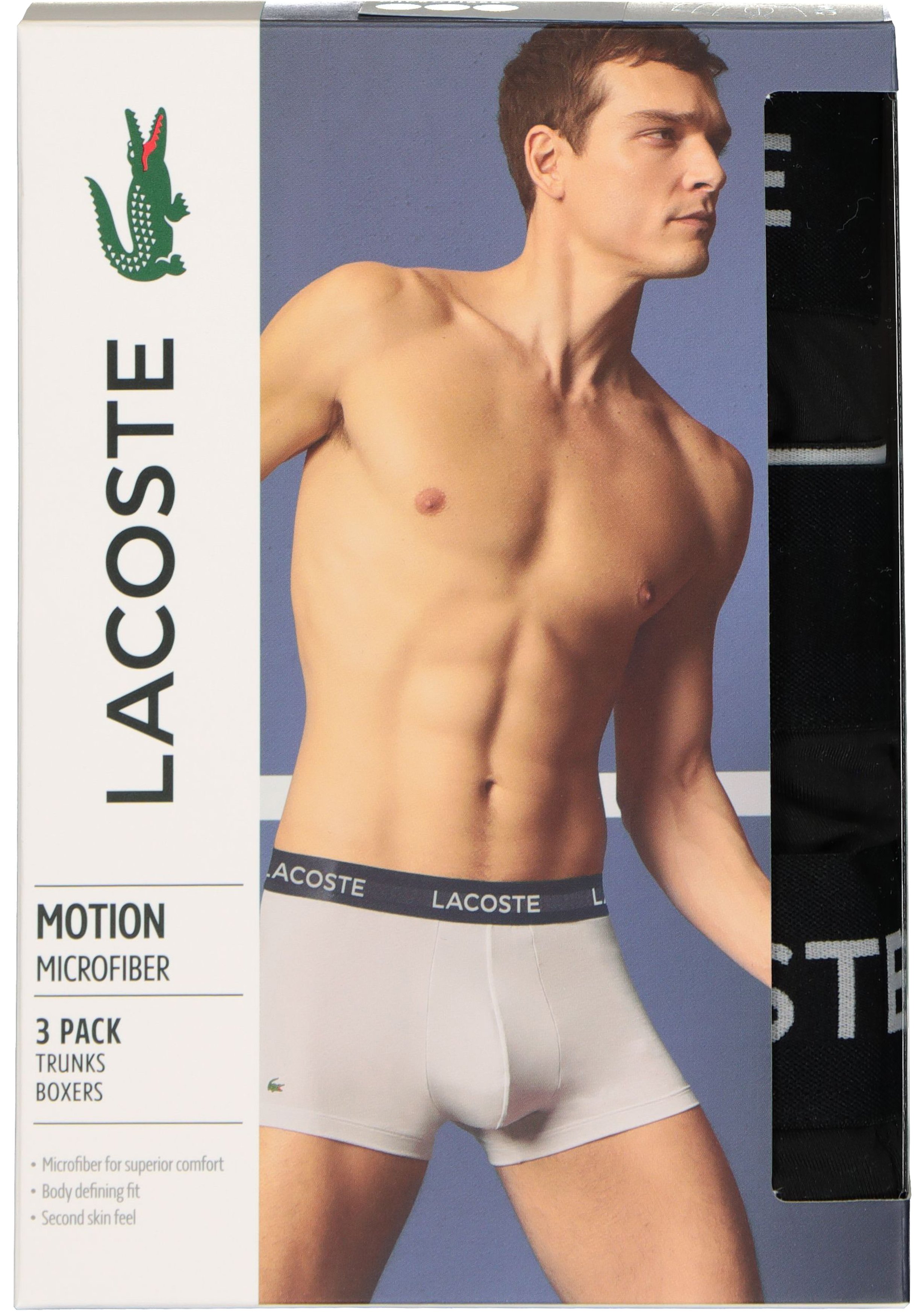 Lacoste Boxer Trunks (3-pack), heren boxers microfiber kort, zwart