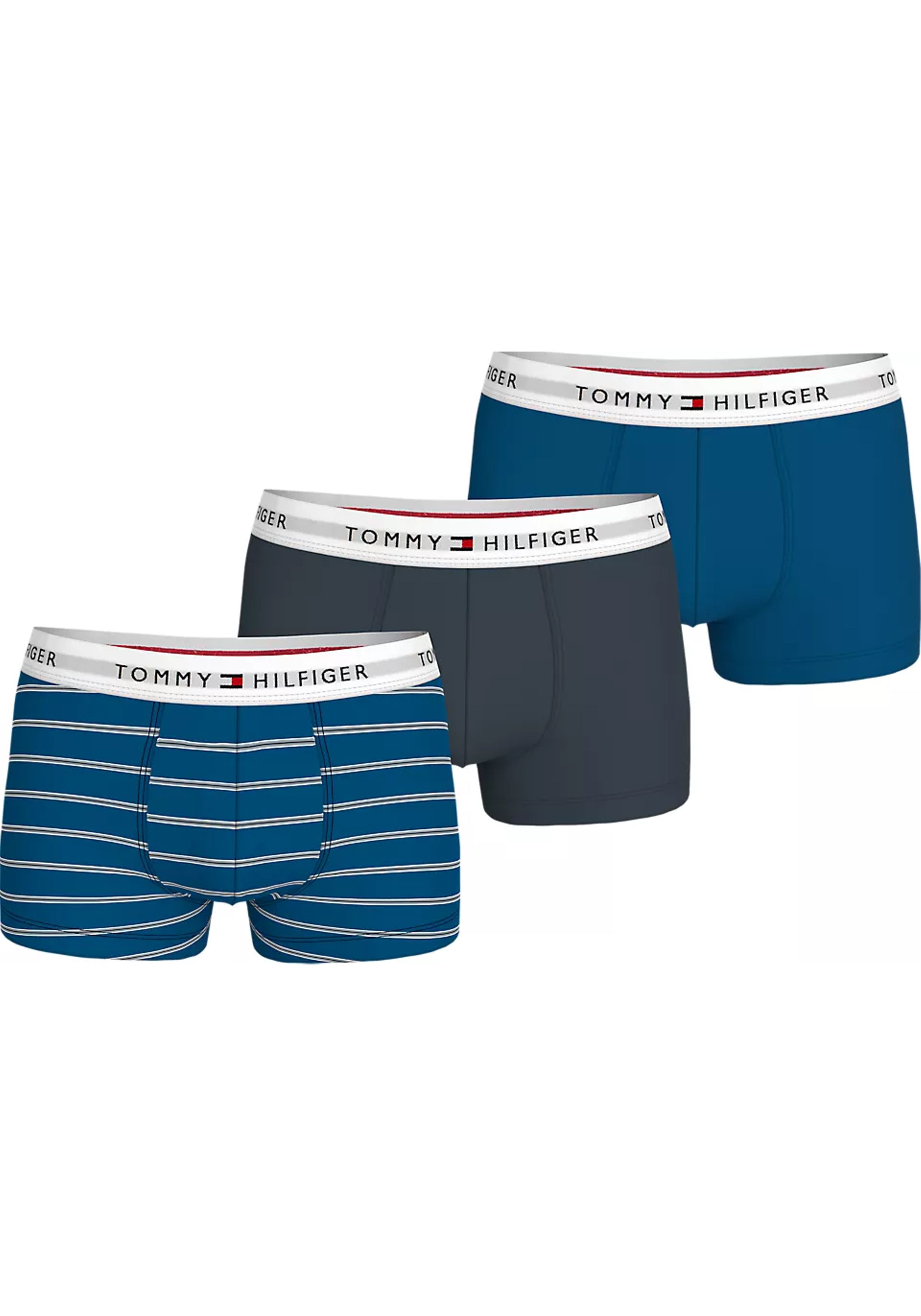 Tommy Hilfiger trunk (3-pack), heren boxers normale lengte, blauw gestreept, jeansblauw, grijs