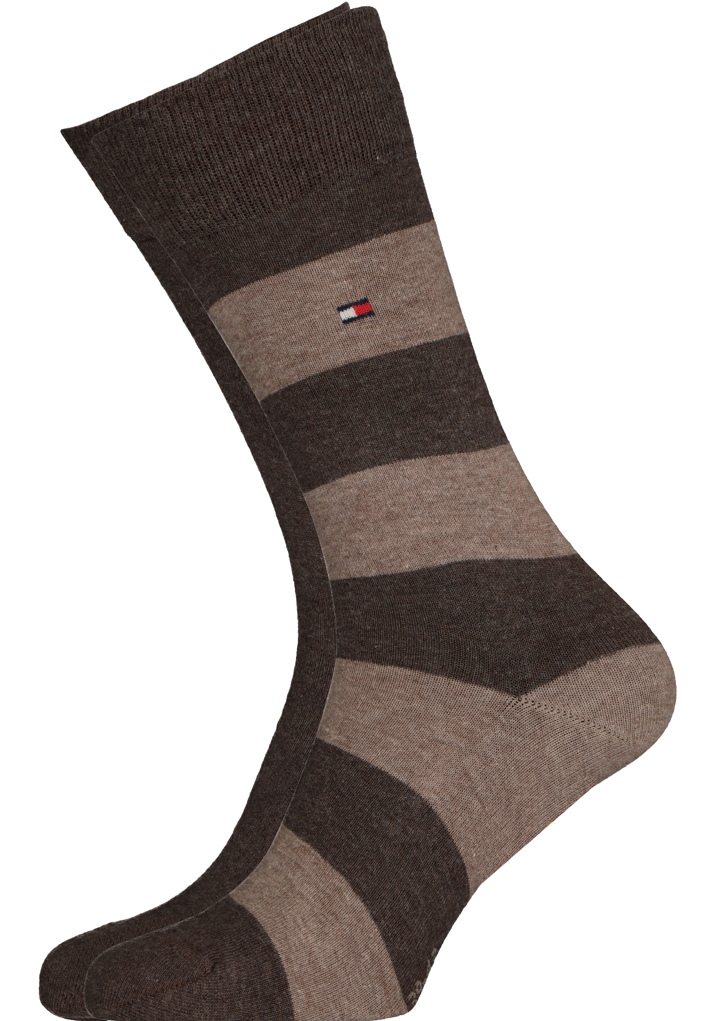 Tommy Hilfiger Rugby Stripe Socks (2-pack), herensokken katoen gestreept en uni, bruin
