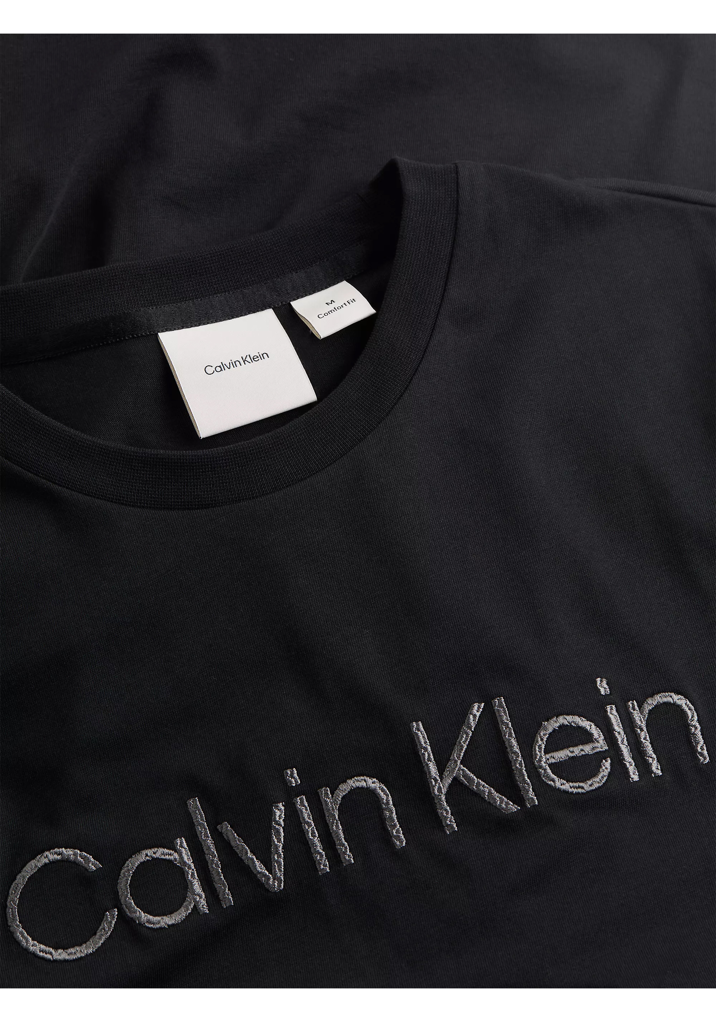 Calvin Klein Textured Embroidery T-shirt, heren T-shirt korte mouw O-hals, zwart