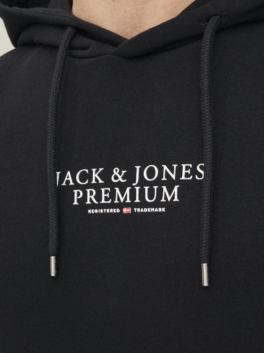 JACK & JONES Arie sweat hood slim fit, heren hoodie katoenmengsel met capuchon, zwart