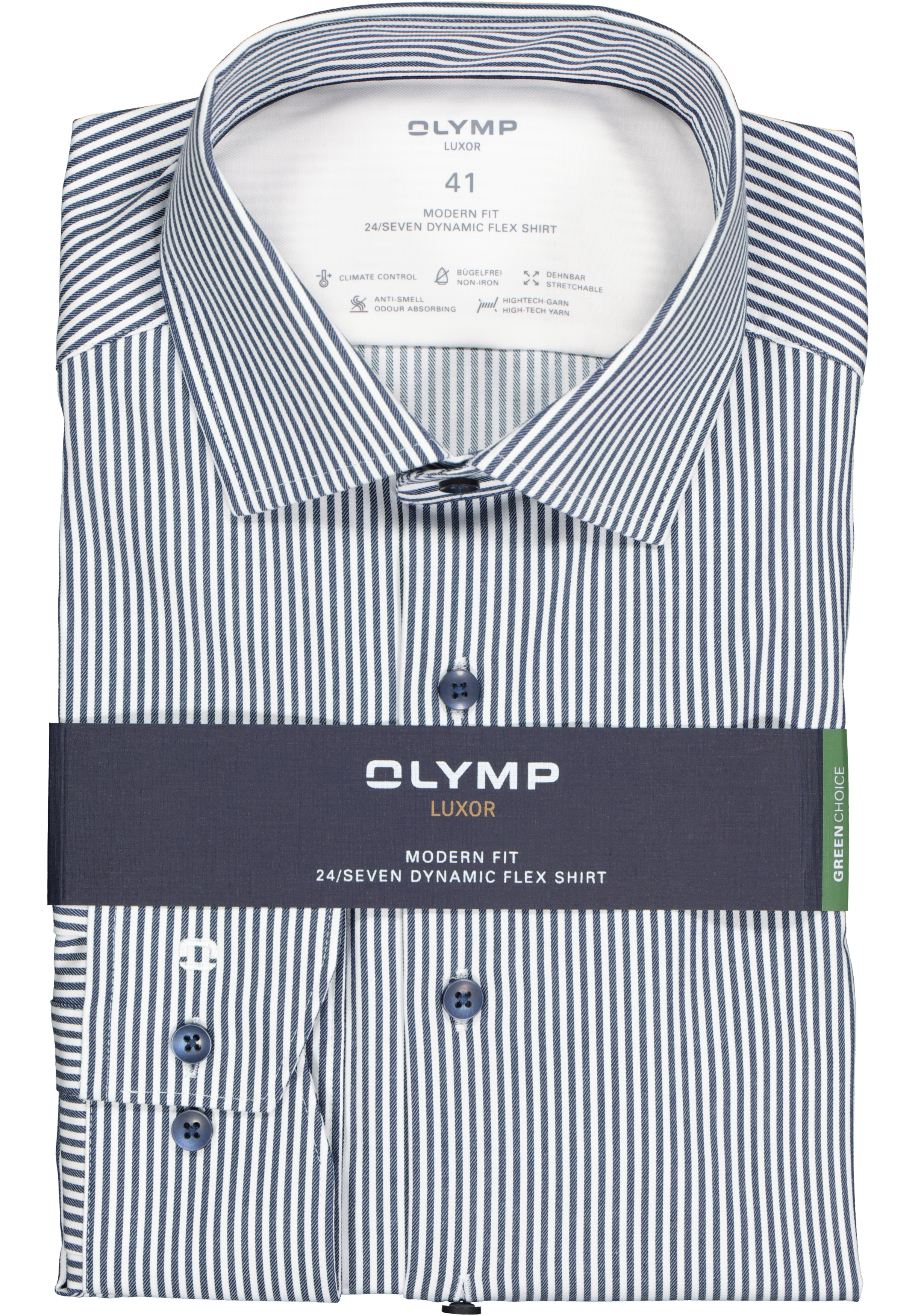 OLYMP Luxor modern fit overhemd 24/7, marine blauw tricot