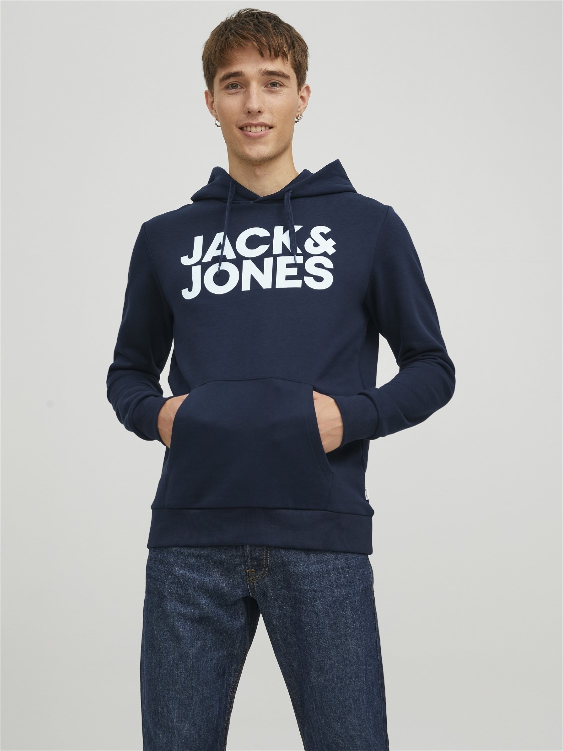 JACK & JONES Corp logo sweat hood regular fit, heren hoodie katoenmengsel met capuchon, blauw grote print