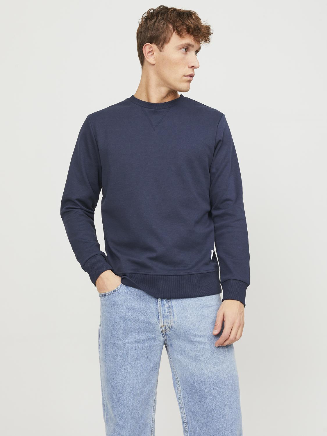 JACK & JONES Basic sweat crew neck regular fit, heren sweatshirt katoenmengsel met O-hals, blauw