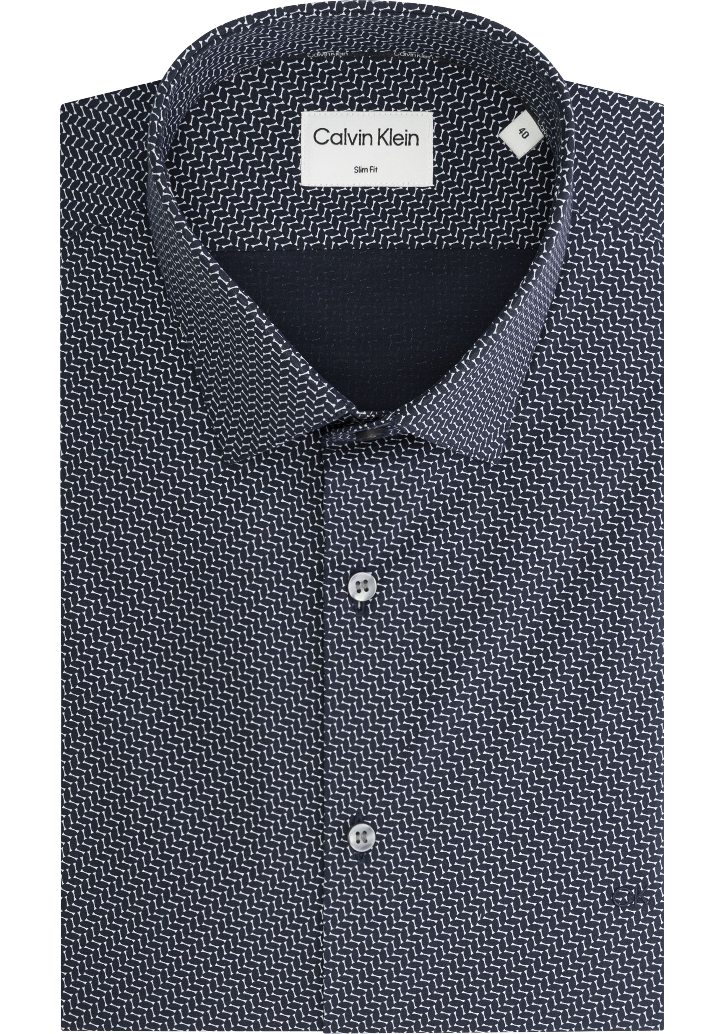 Calvin Klein slim fit overhemd, Geometric Print Slim Shirt, lichtblauw dessin
