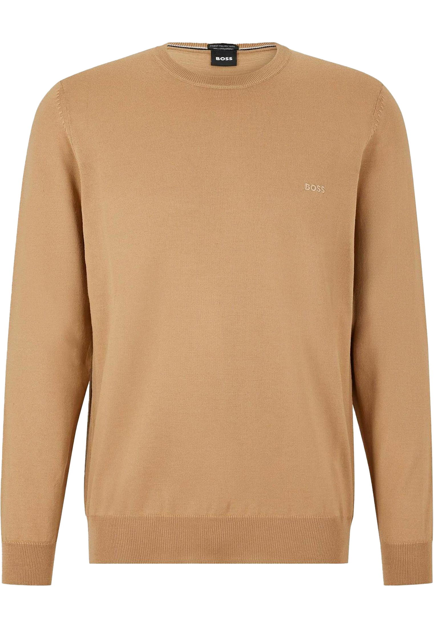 BOSS Botto regular fit trui wol, heren trui middeldik O-hals, midden beige