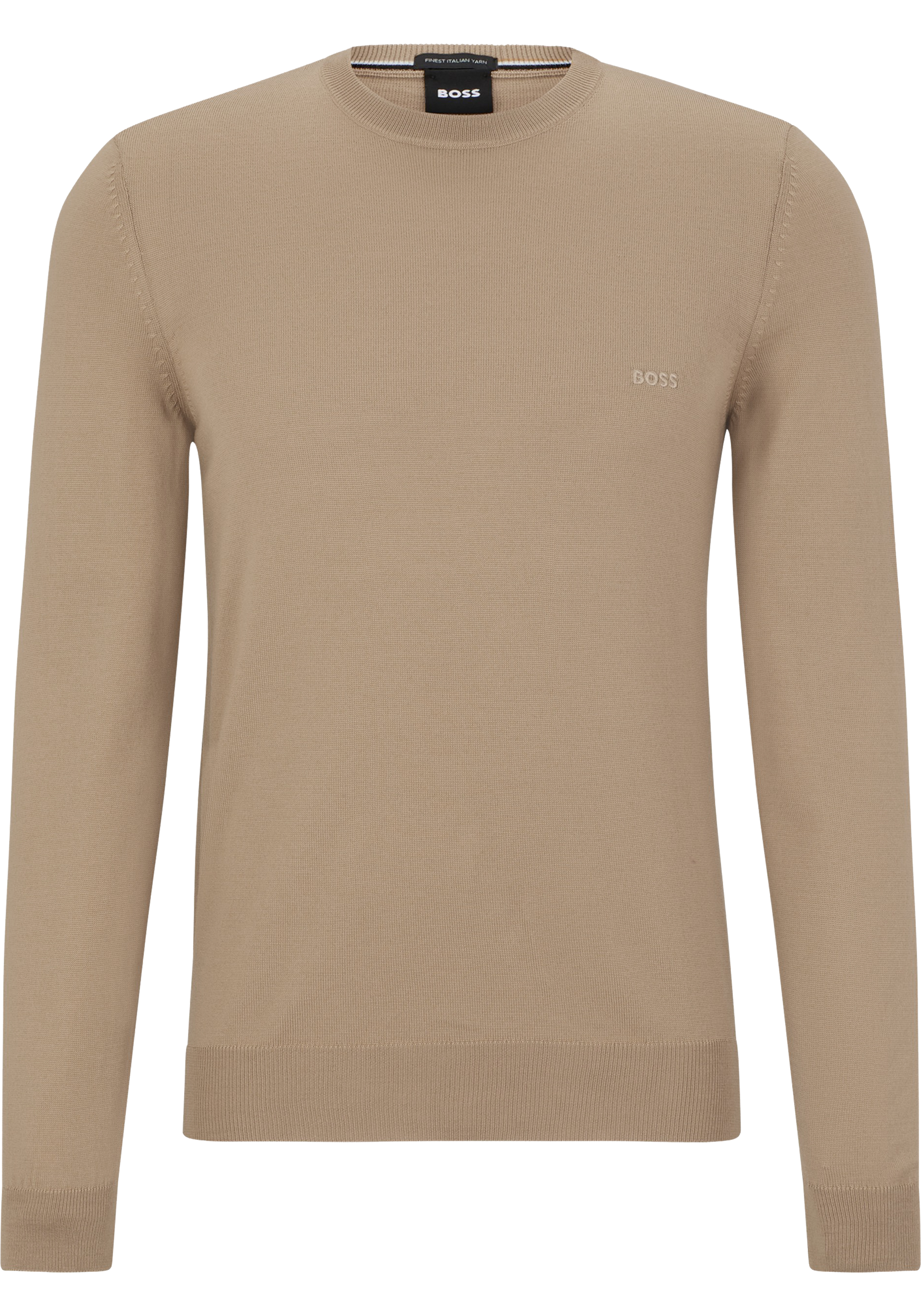 BOSS Botto regular fit trui wol, heren trui middeldik O-hals, beige