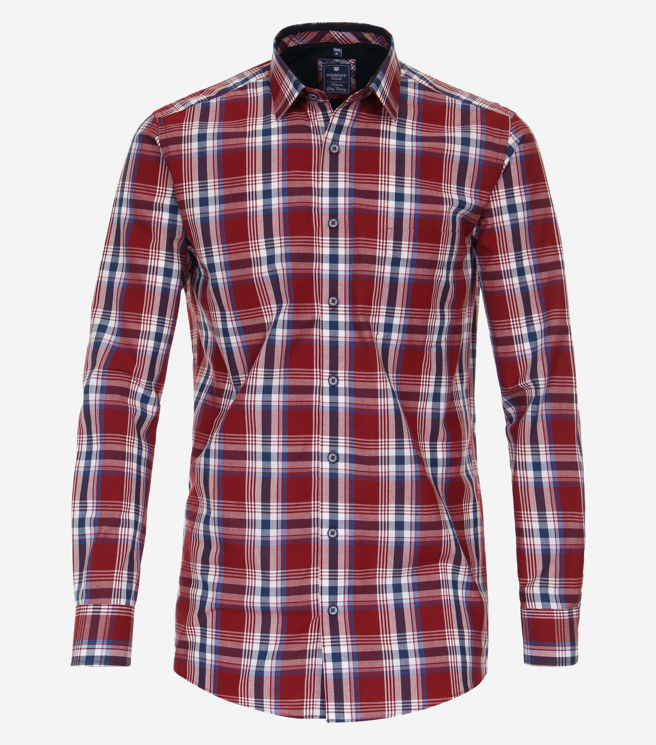 Redmond modern fit overhemd, popeline, rood geruit