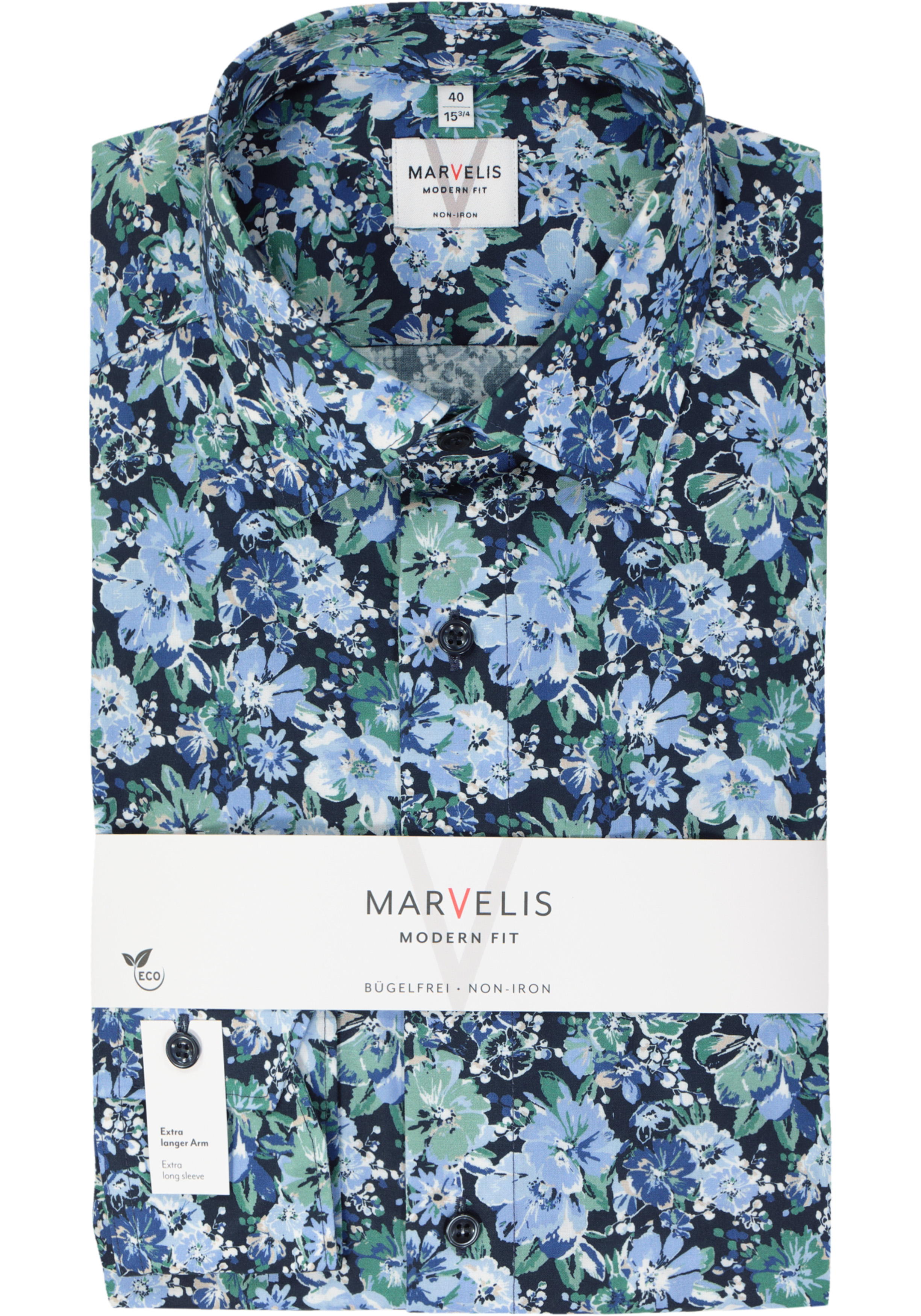 MARVELIS modern fit overhemd, mouwlengte 7, popeline, groen dessin