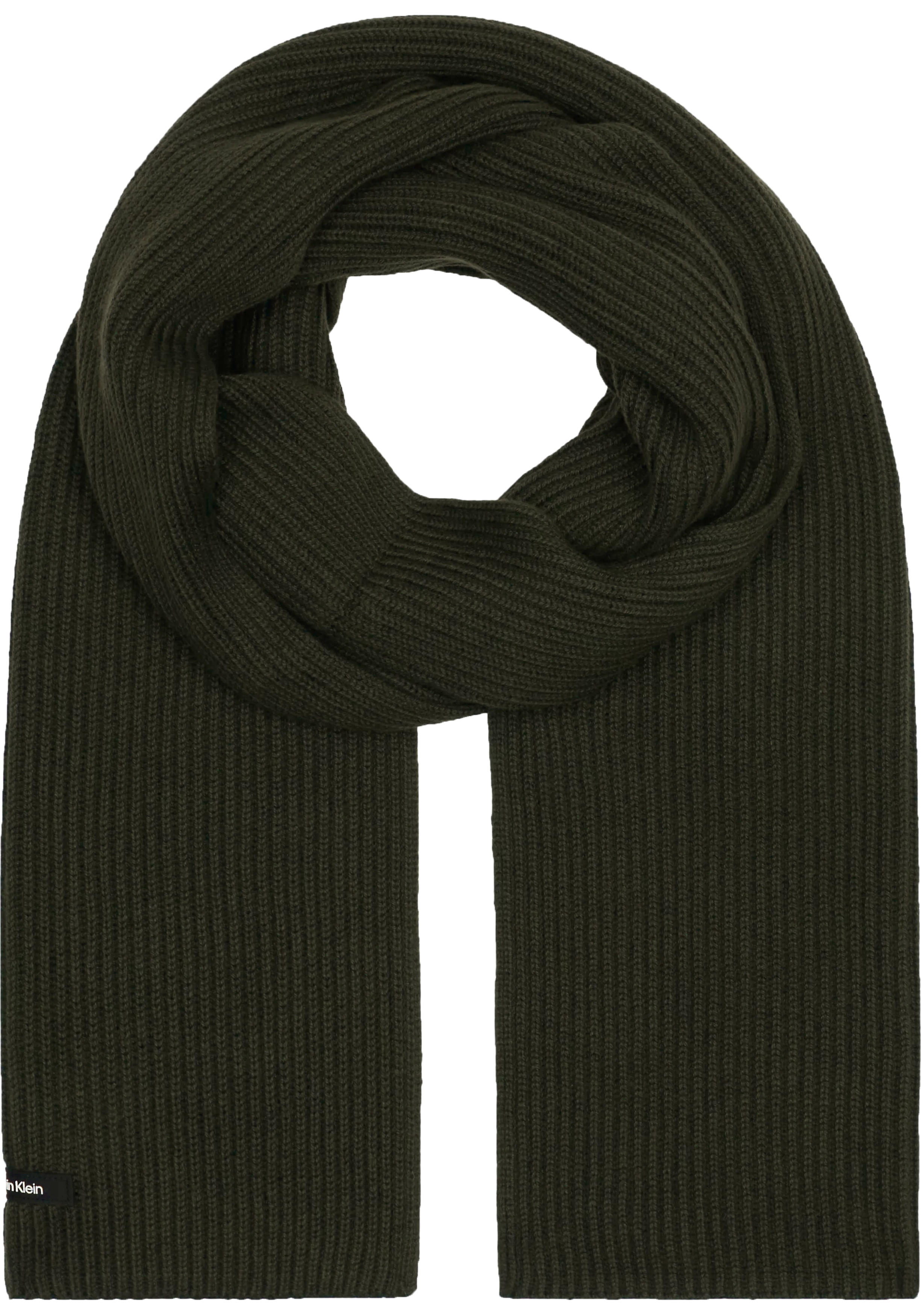 Calvin Klein sjaal, classic cotton rib scarf, donker olijfgroen