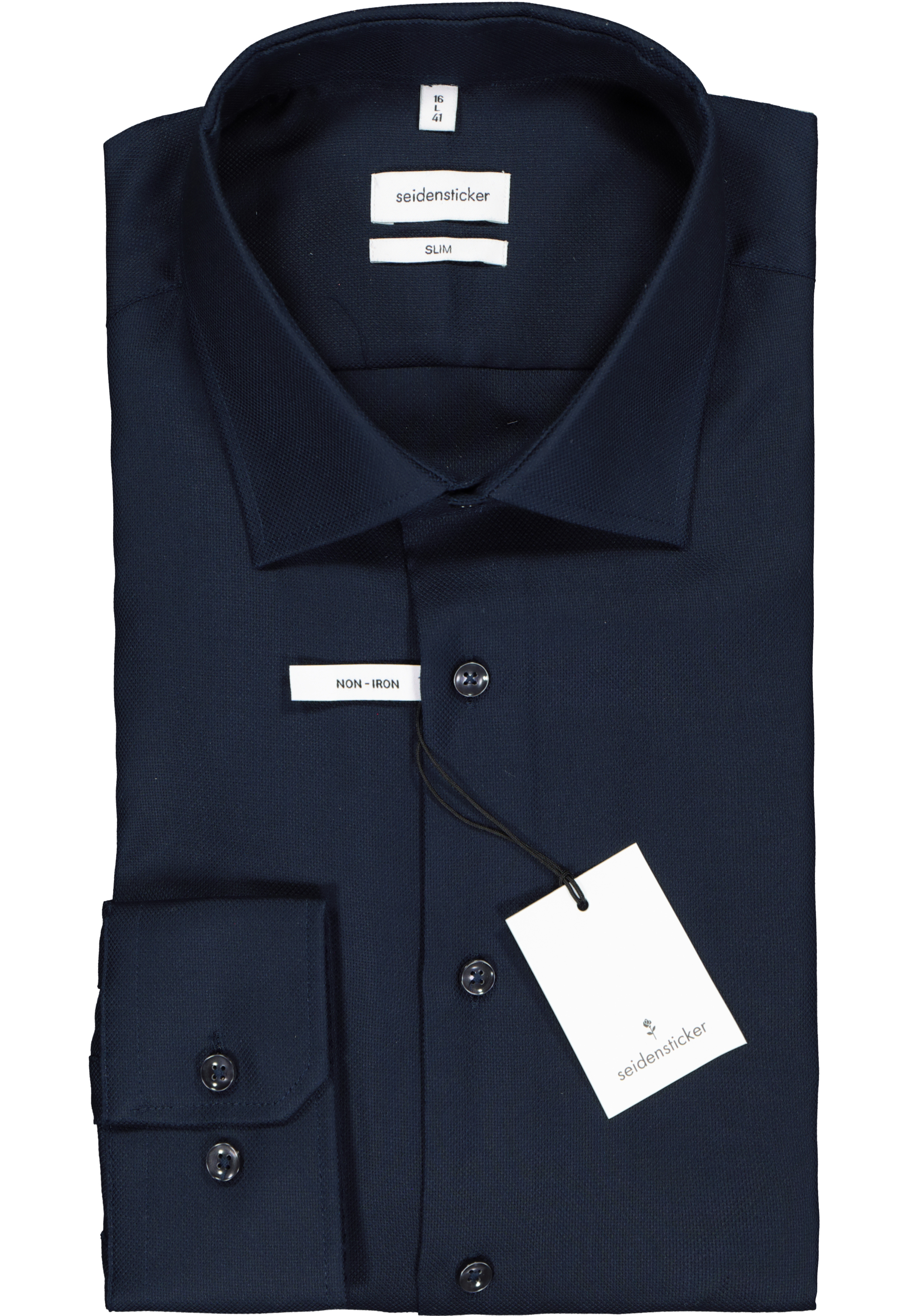 Seidensticker slim fit overhemd, donkerblauw structuur