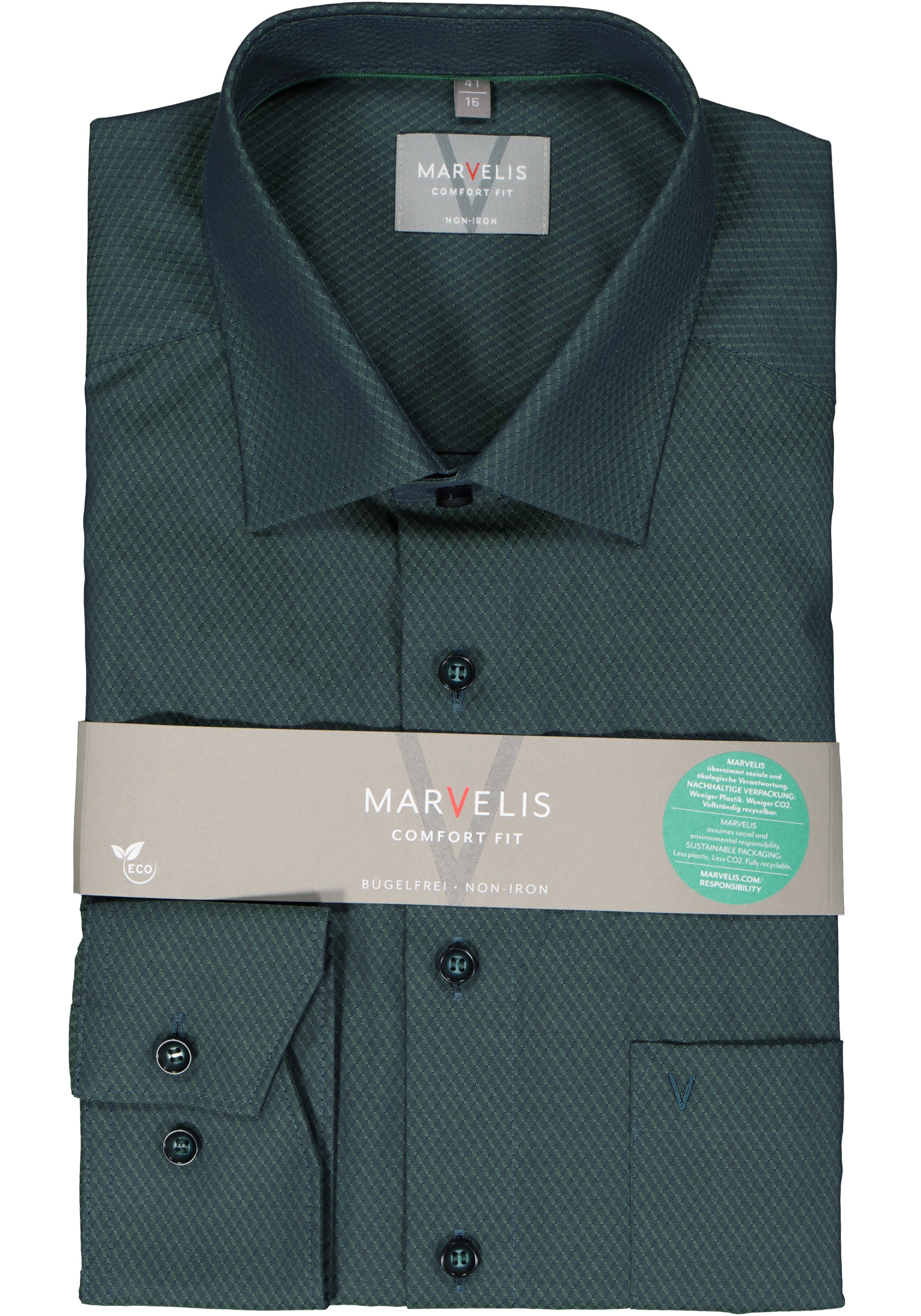 MARVELIS comfort fit overhemd, structuur, groen