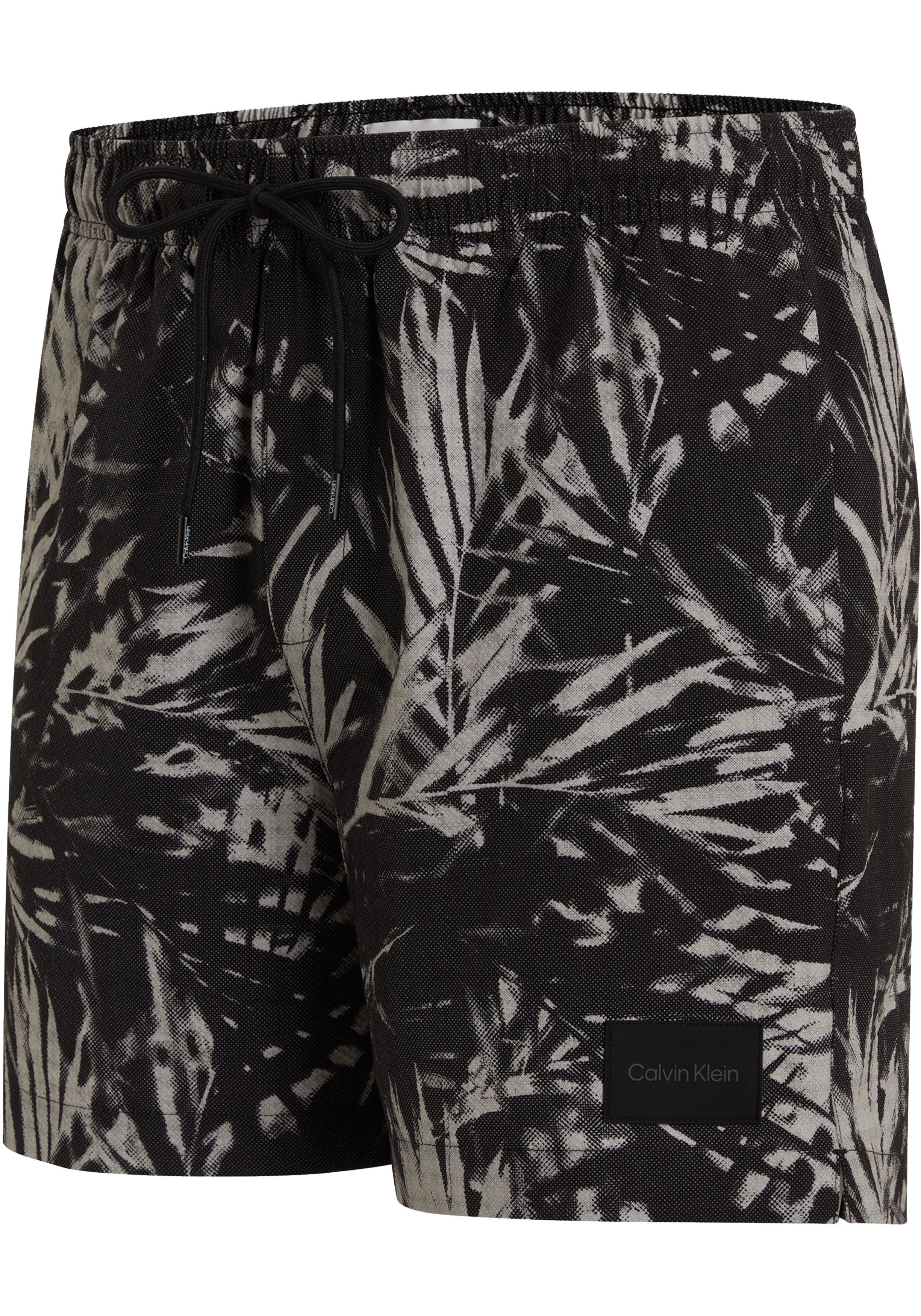 Calvin Klein Medium Drawstring swimshort, heren zwembroek, zwart-wit bladeren dessin