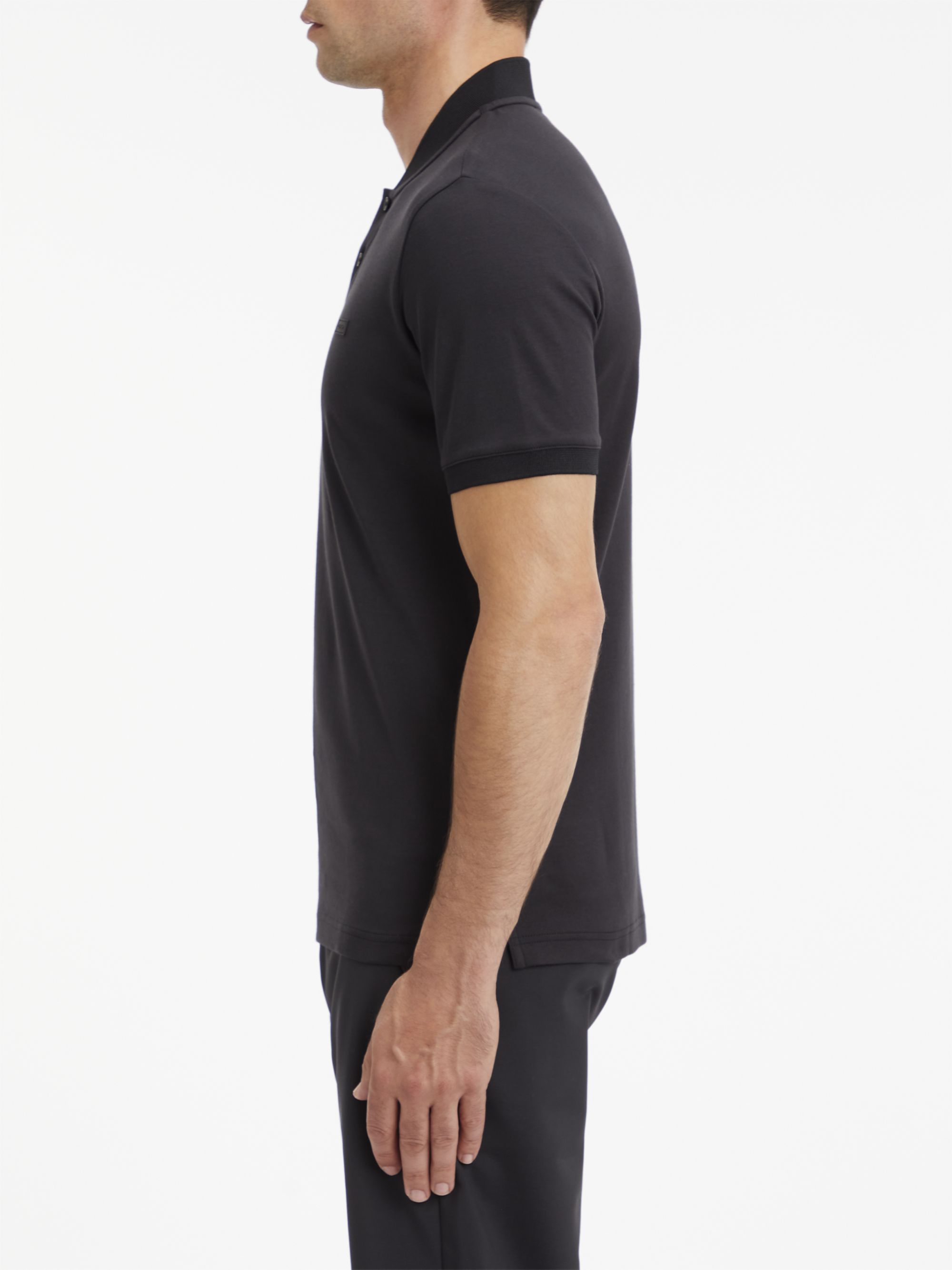 Calvin Klein Smooth Cotton stand collar Slim Polo, heren poloshirt, zwart