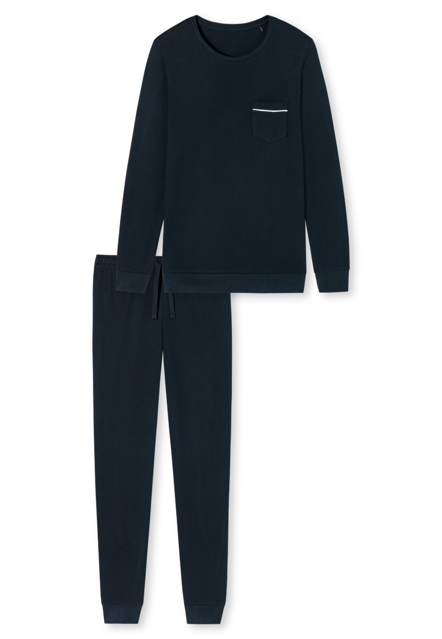 SCHIESSER Fine Interlock pyjamaset, heren pyjama lang interlock donkerblauw