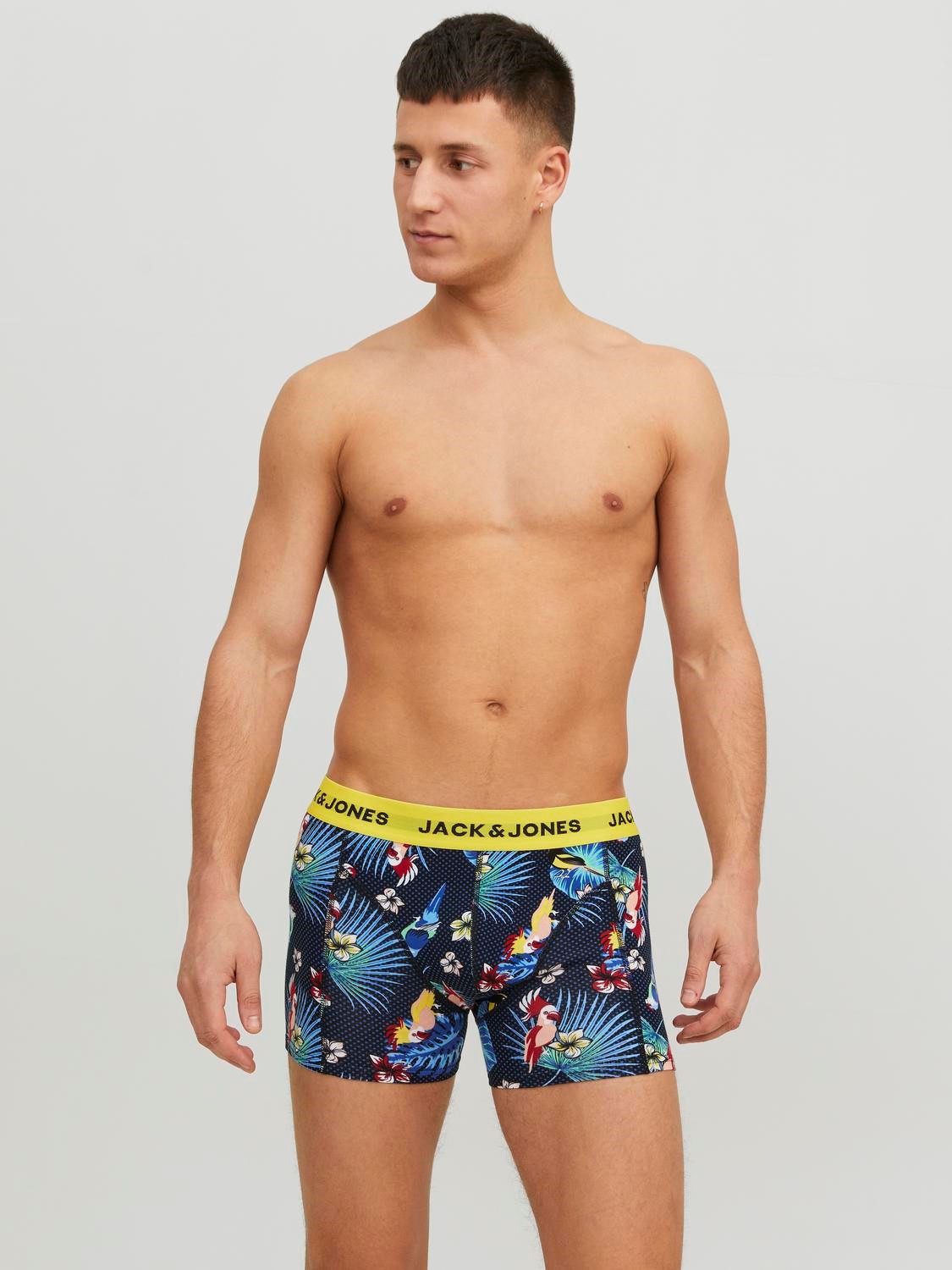 JACK & JONES Jacflower bird trunks (3-pack), heren boxers normale lengte, blauw en zwart