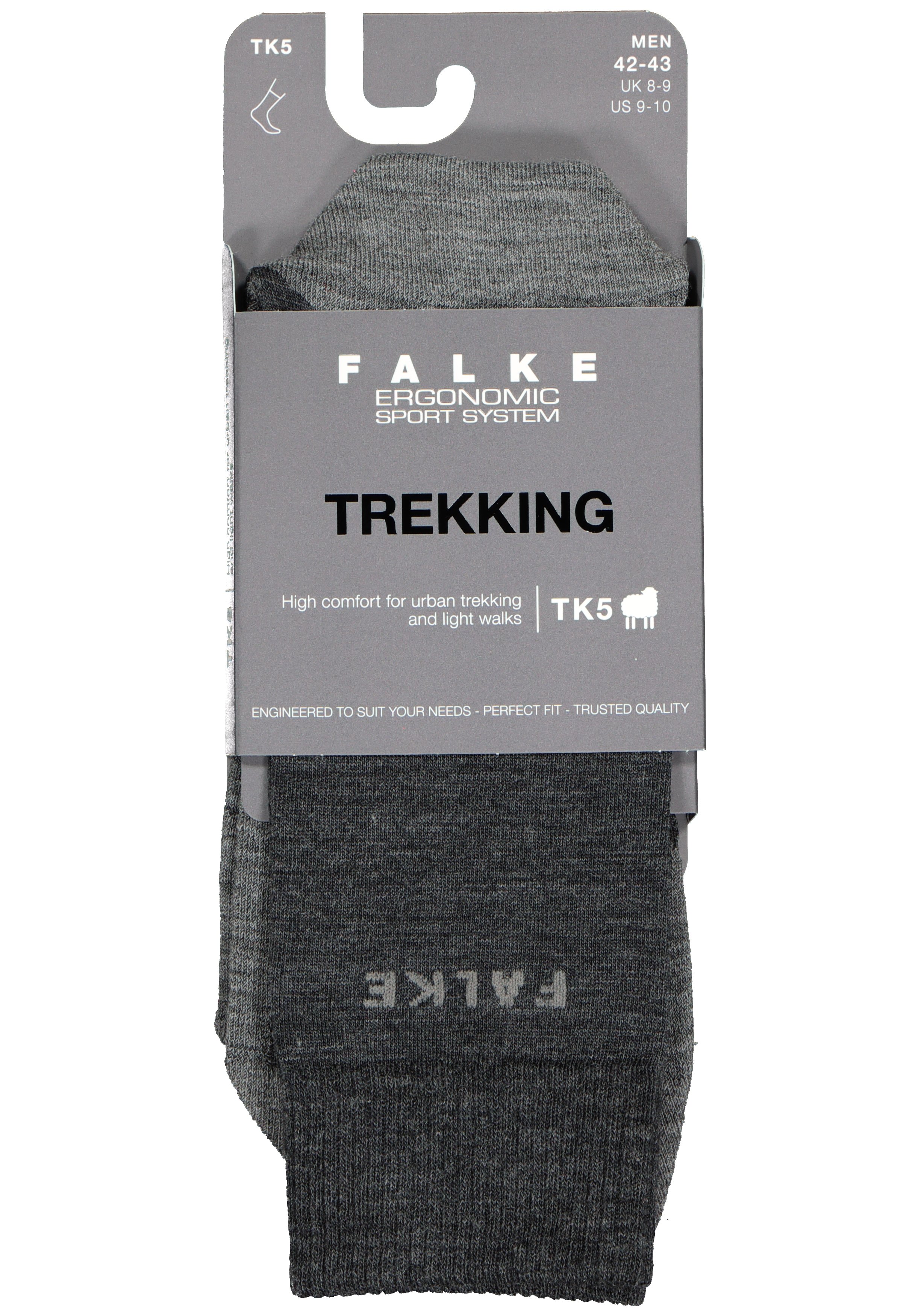 FALKE TK5 heren wandelsokken, antraciet grijs (asphalt melange)