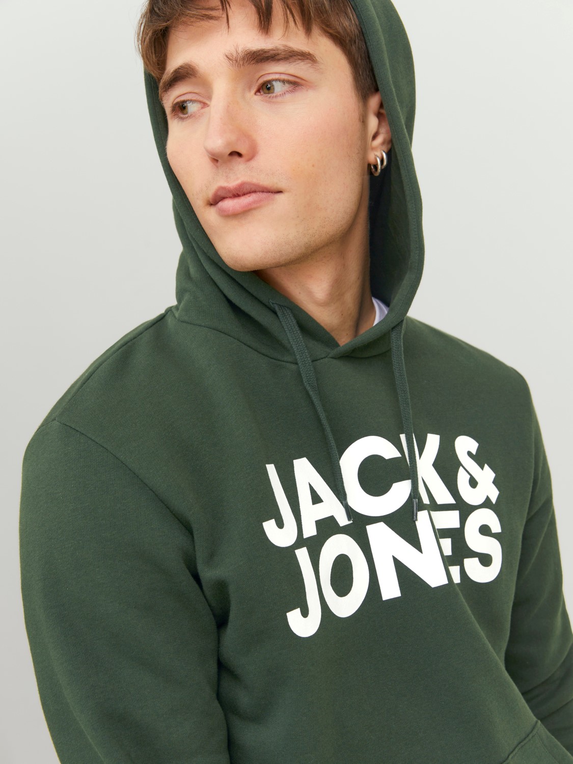 JACK & JONES Corp logo sweat hood regular fit, heren hoodie katoenmengsel met capuchon, groen grote print