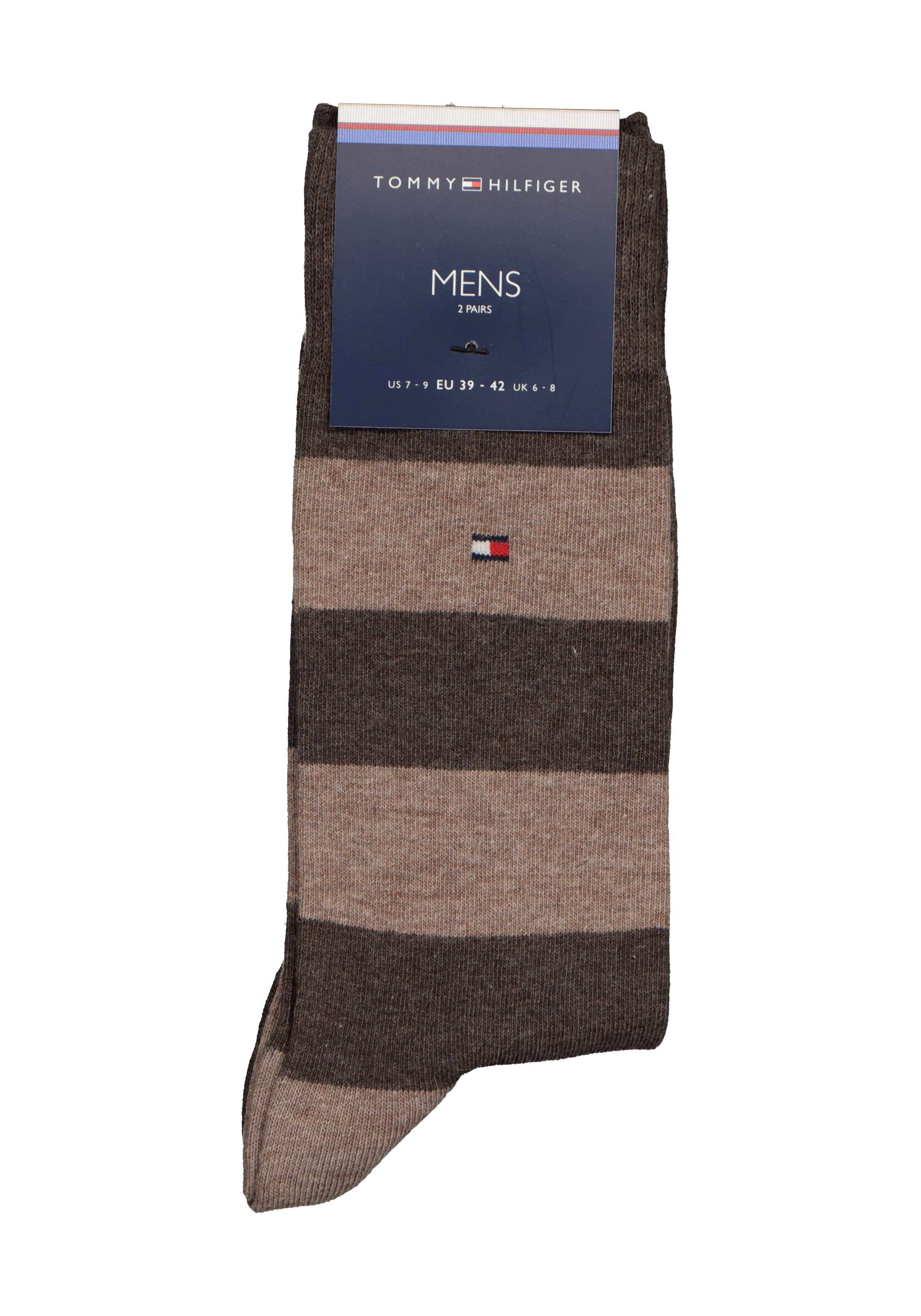 Tommy Hilfiger Rugby Stripe Socks (2-pack), herensokken katoen gestreept en uni, bruin