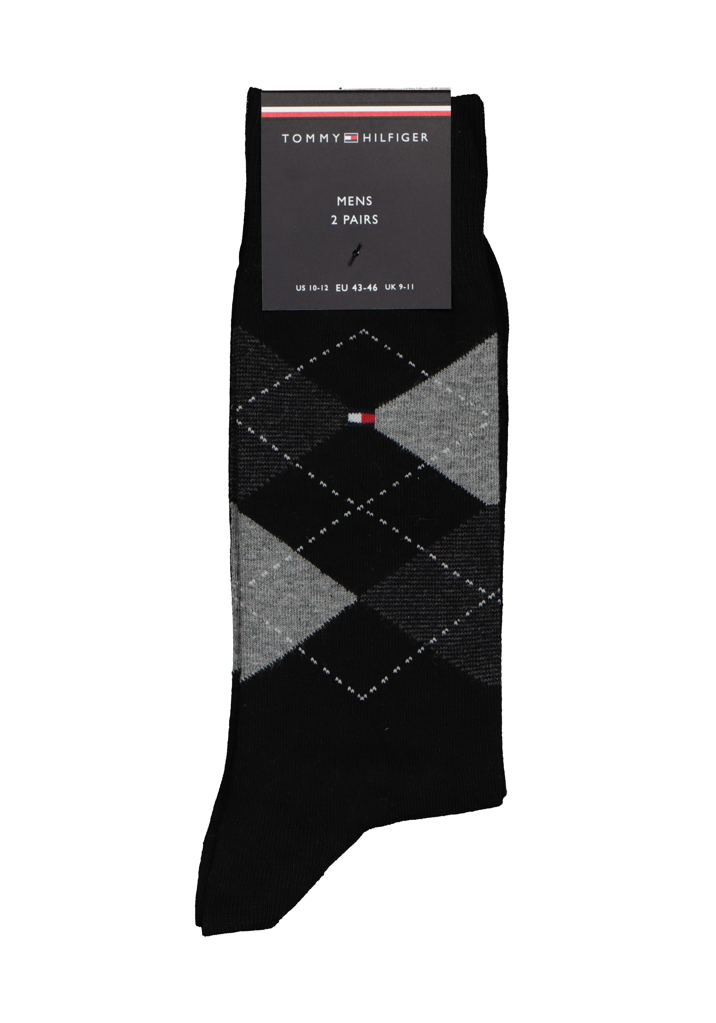 Tommy Hilfiger Check Socks (2-pack), herensokken katoen, geruit en uni, zwart