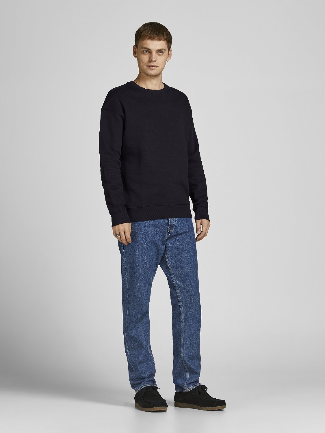 JACK & JONES Star basic sweat crew neck regular fit, heren sweatshirt katoenmengsel met O-hals, zwart