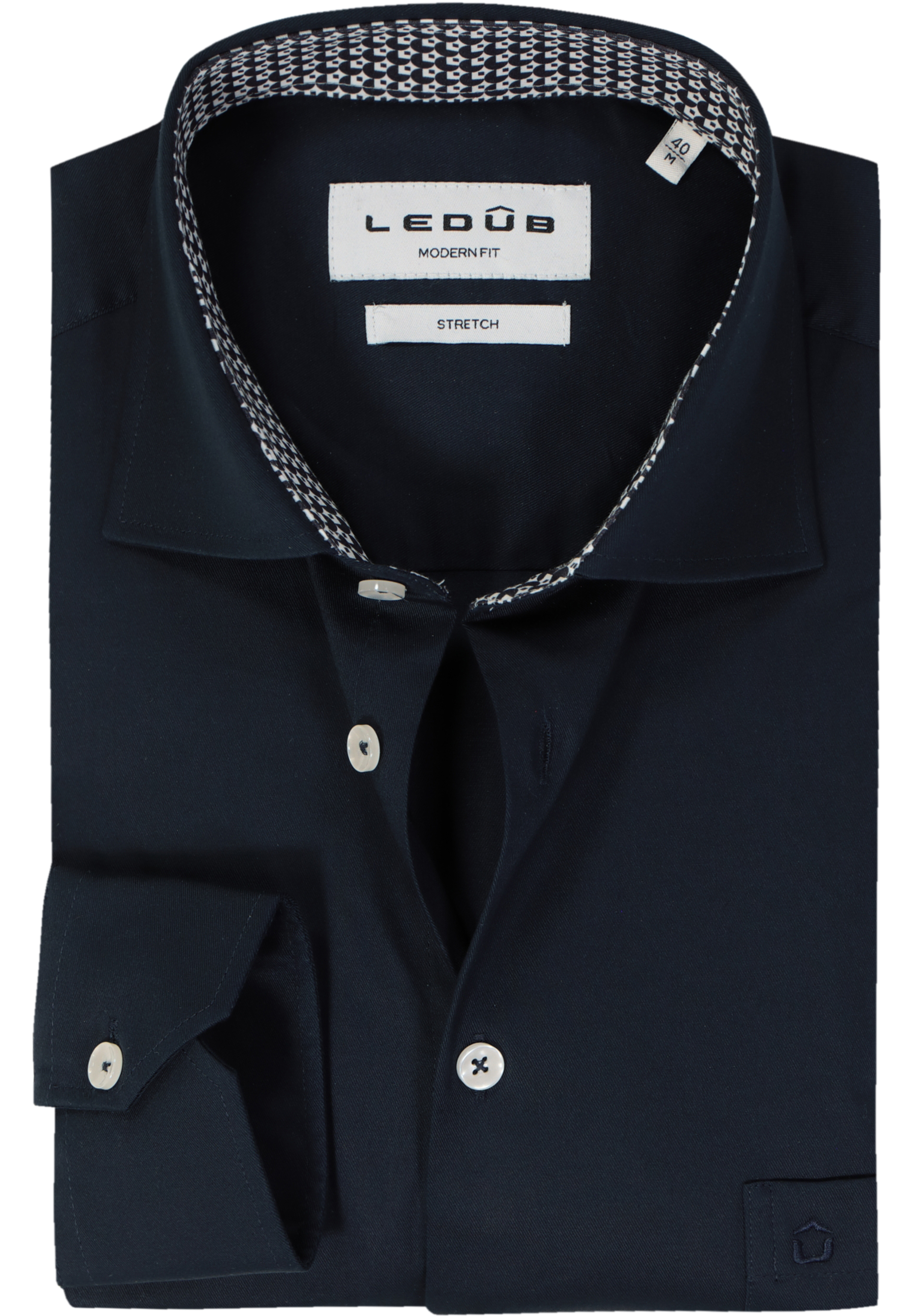 Ledub modern fit overhemd, popeline, donkerblauw