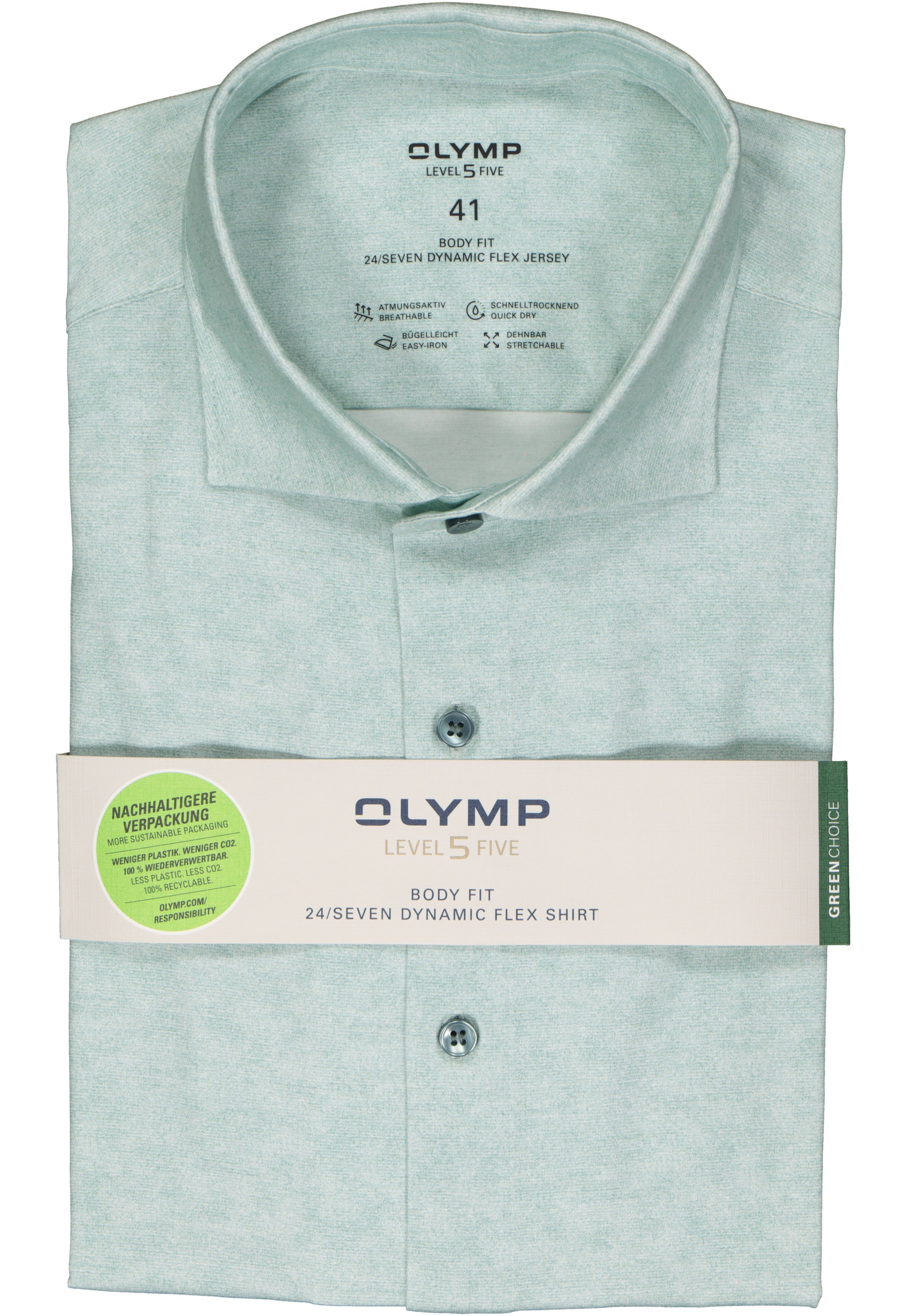 OLYMP 24/7 Level 5 body fit overhemd, tricot, groen melange