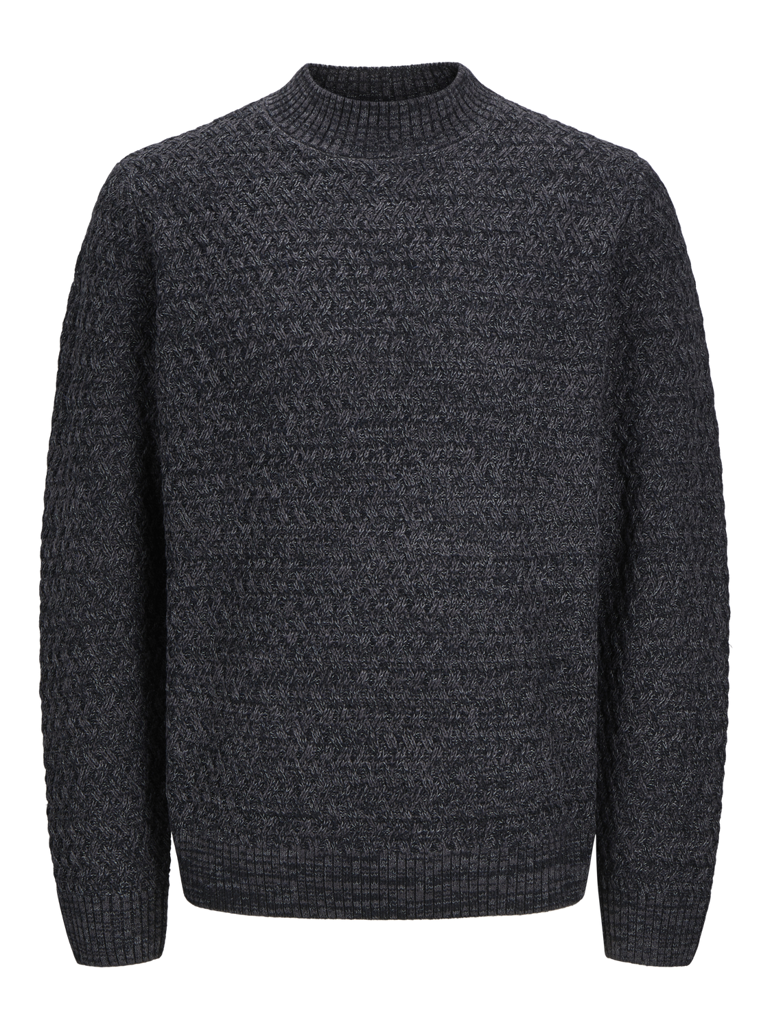 JACK & JONES Ziggi knit mock neck regular fit, heren pullover wolmengsel met turtleneck, zwart melange