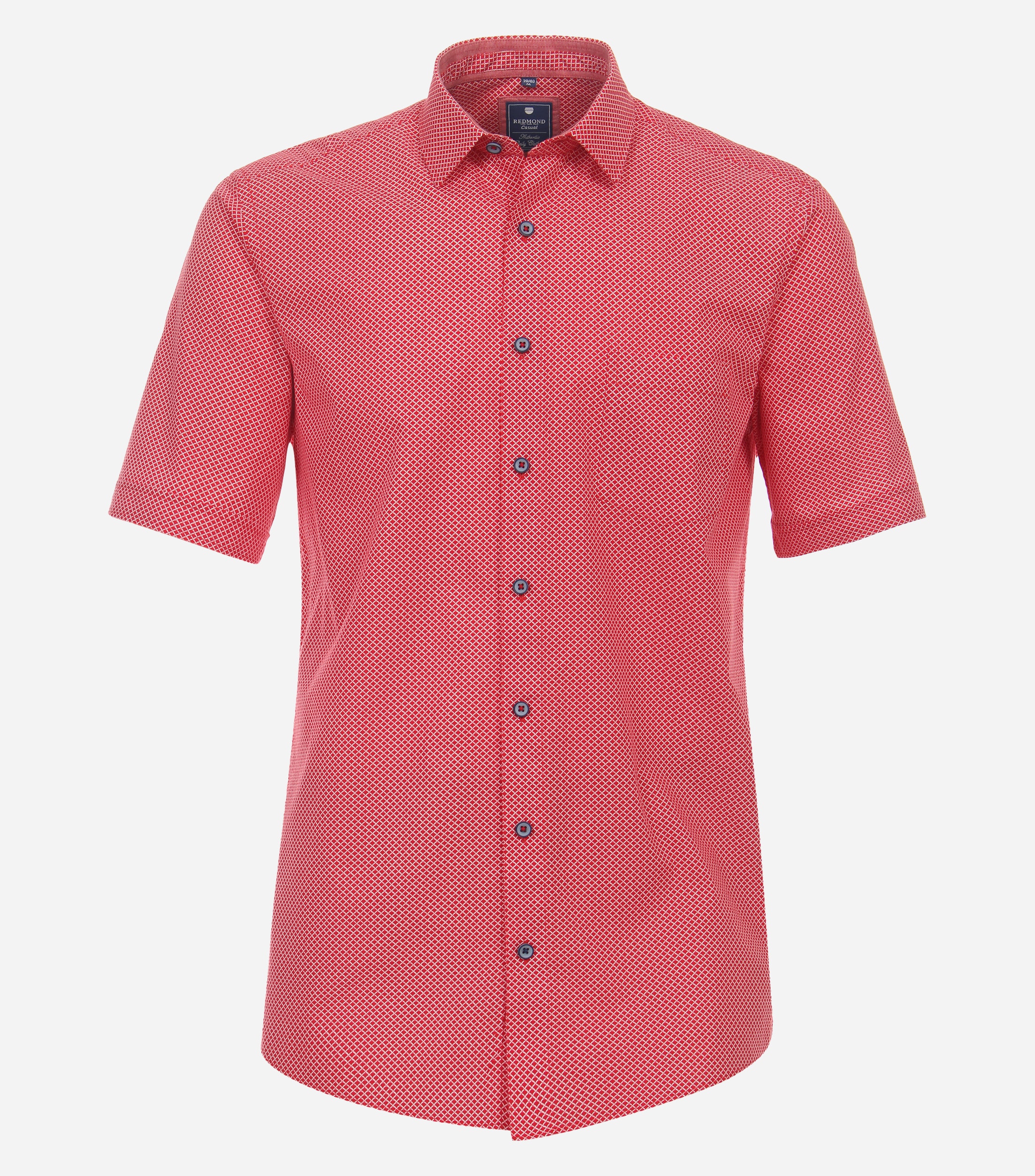 Redmond modern fit overhemd, korte mouw, popeline, rood dessin