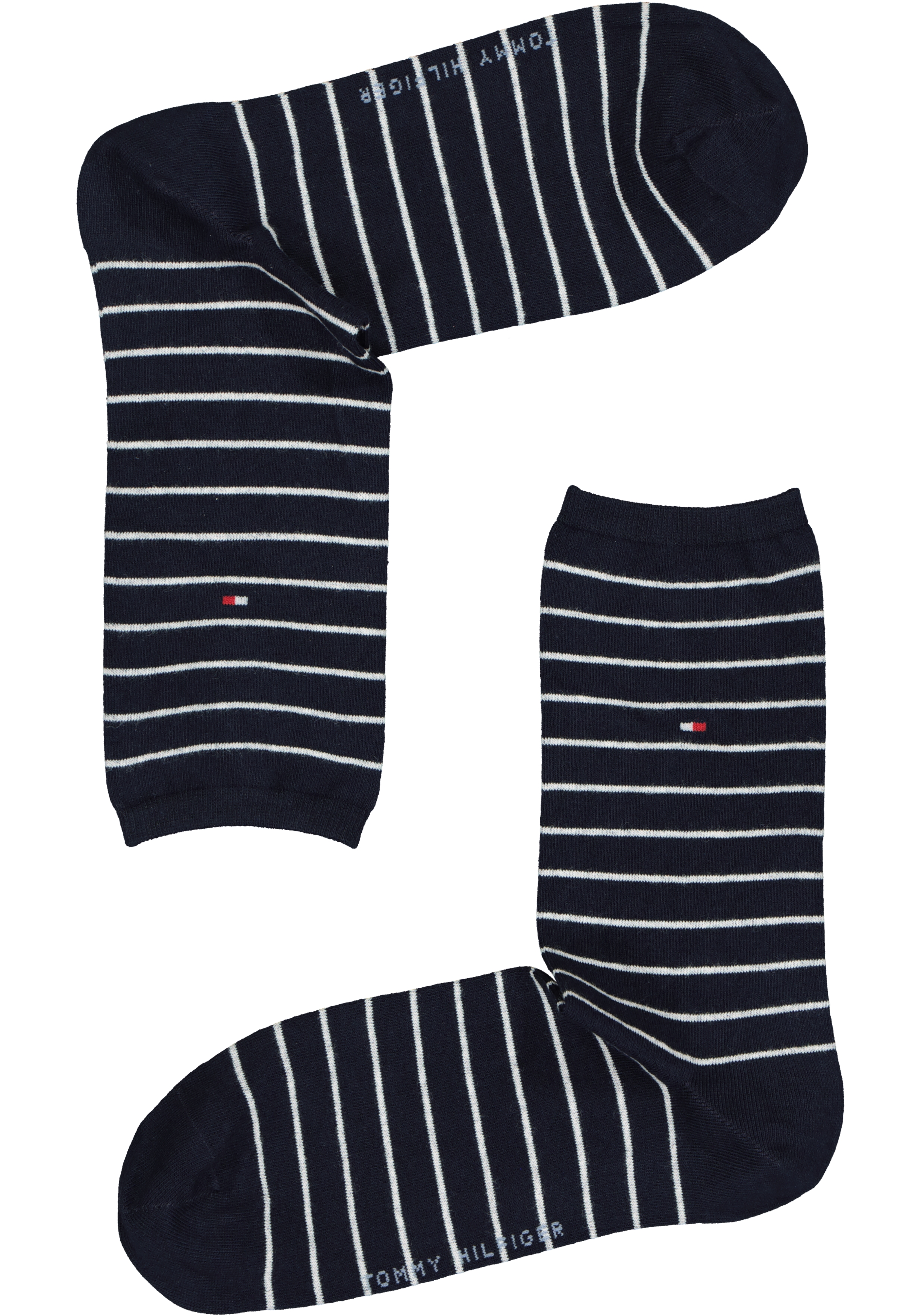 Tommy Hilfiger damessokken Small Stripe (2-pack), uni en gestreept katoen, donkerblauw met wit