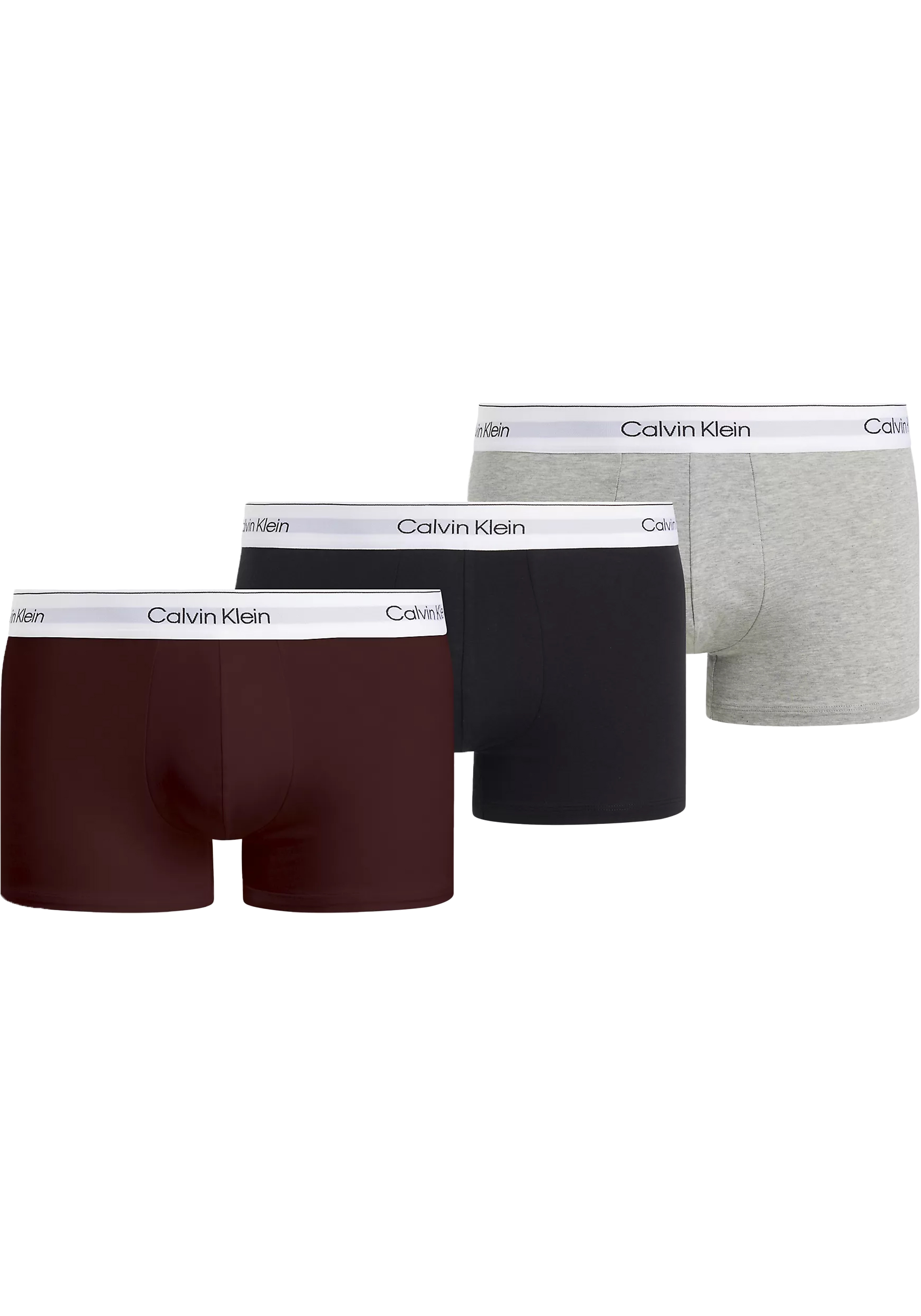 Calvin Klein Trunk (3-pack), heren boxers normale lengte, zwart, grijs bordeaux