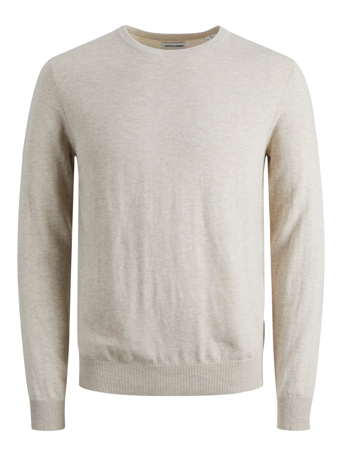 JACK & JONES Emil knit crew neck slim fit, heren pullover viscosemengsel met O-hals, beige melange