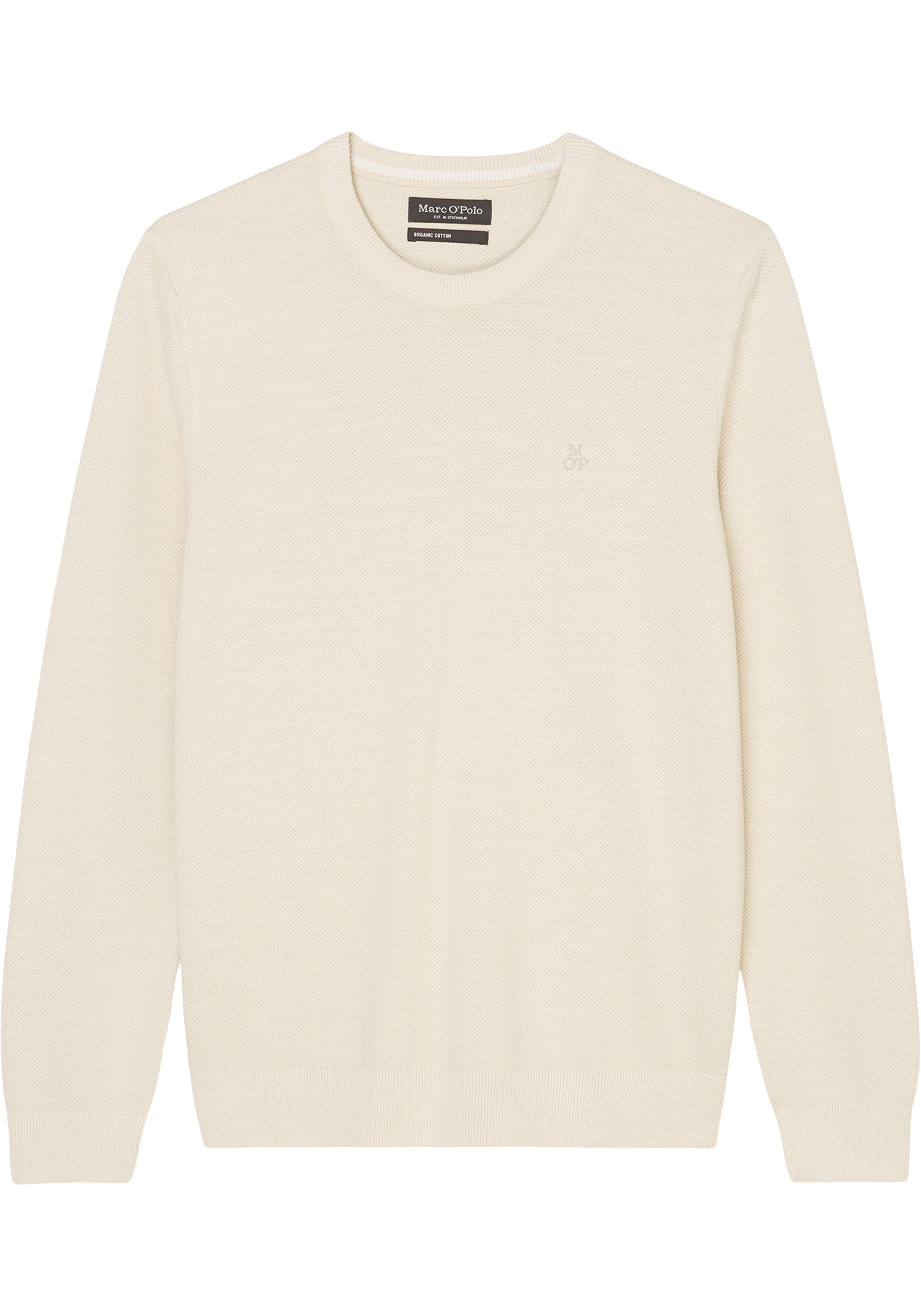 Marc O'Polo regular fit pullover, heren trui katoen met O-hals, licht grijs-beige (middeldik)