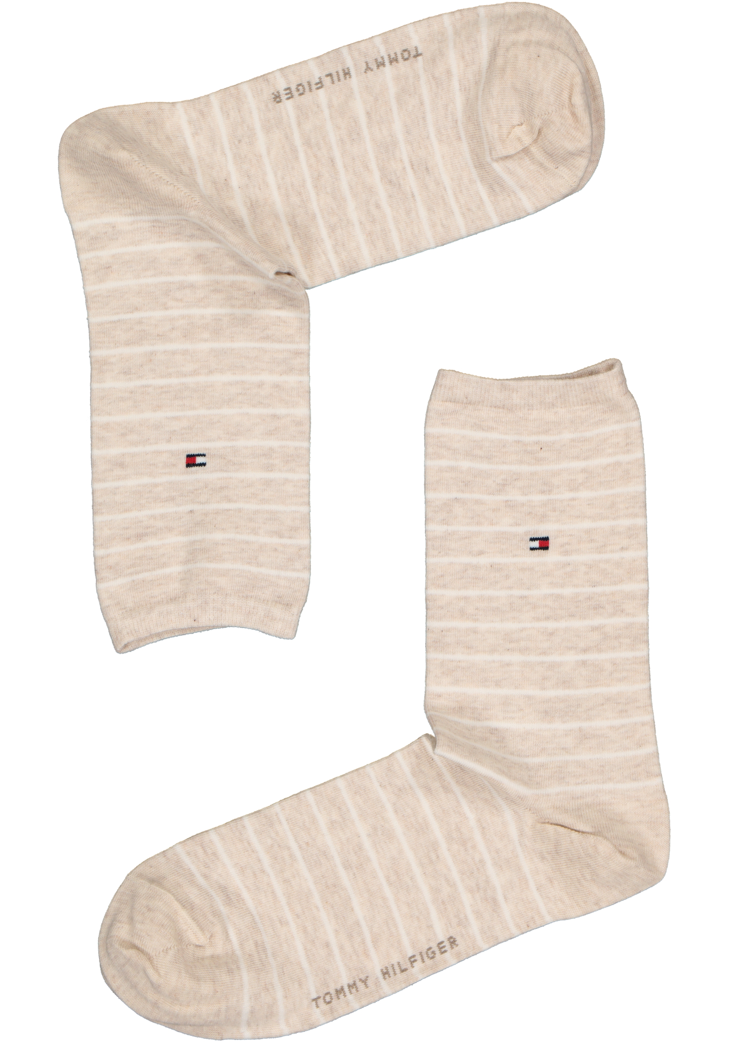 Tommy Hilfiger damessokken Small Stripe (2-pack), uni en gestreept katoen, licht beige met wit