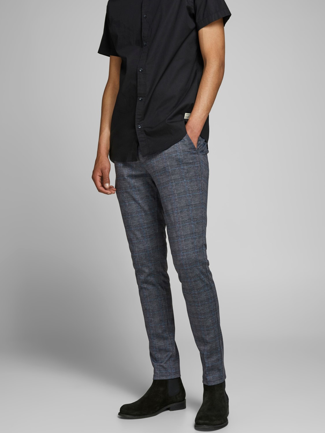 JACK & JONES Marco Phil Dg Check regular fit, heren chino, donkergrijs