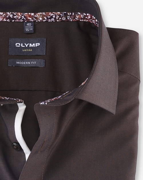 OLYMP modern fit overhemd, popeline, bruin