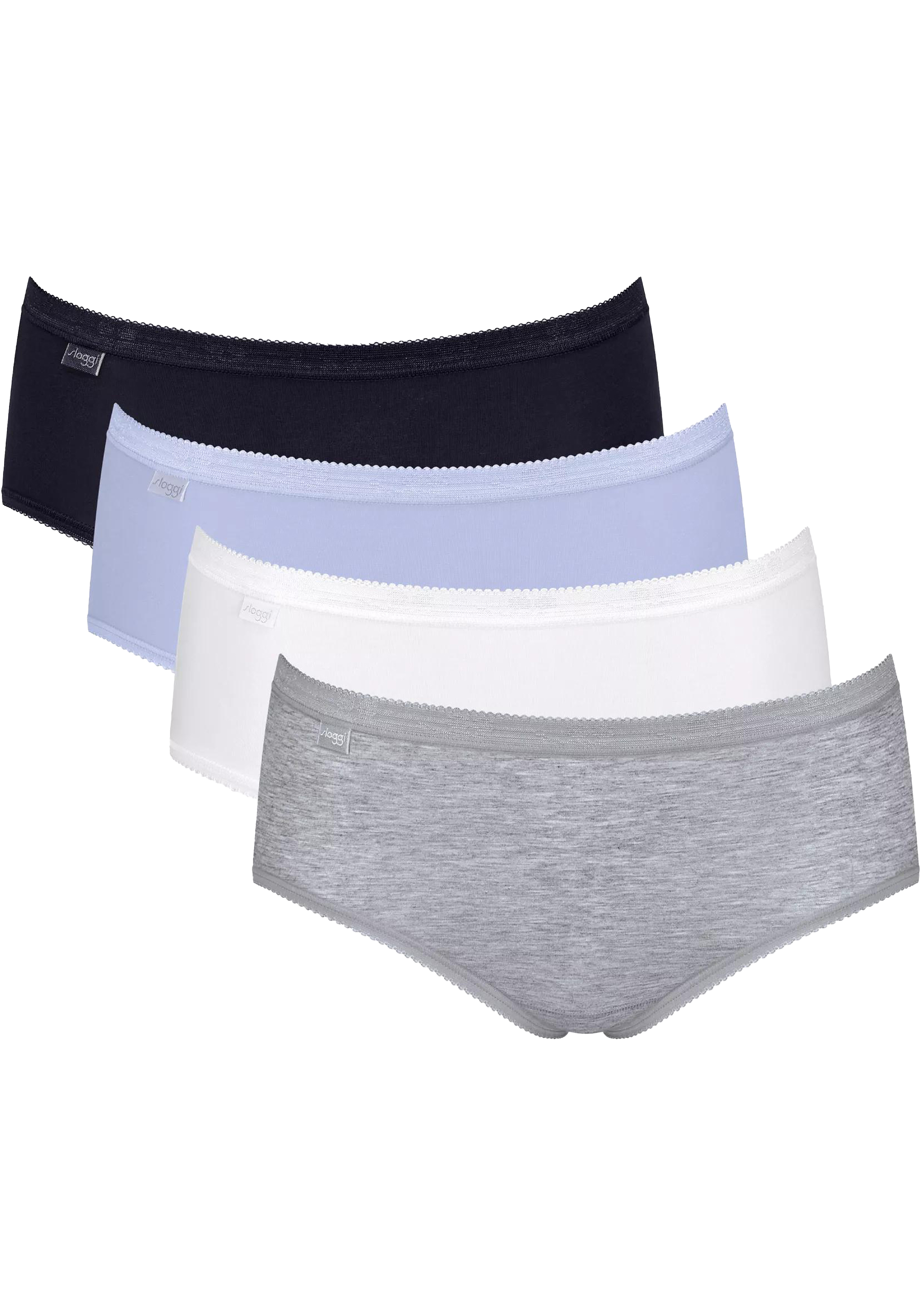 Sloggi Women Basic+ Midi (4-pack), dames slip, wit, grijs, lila, zwart