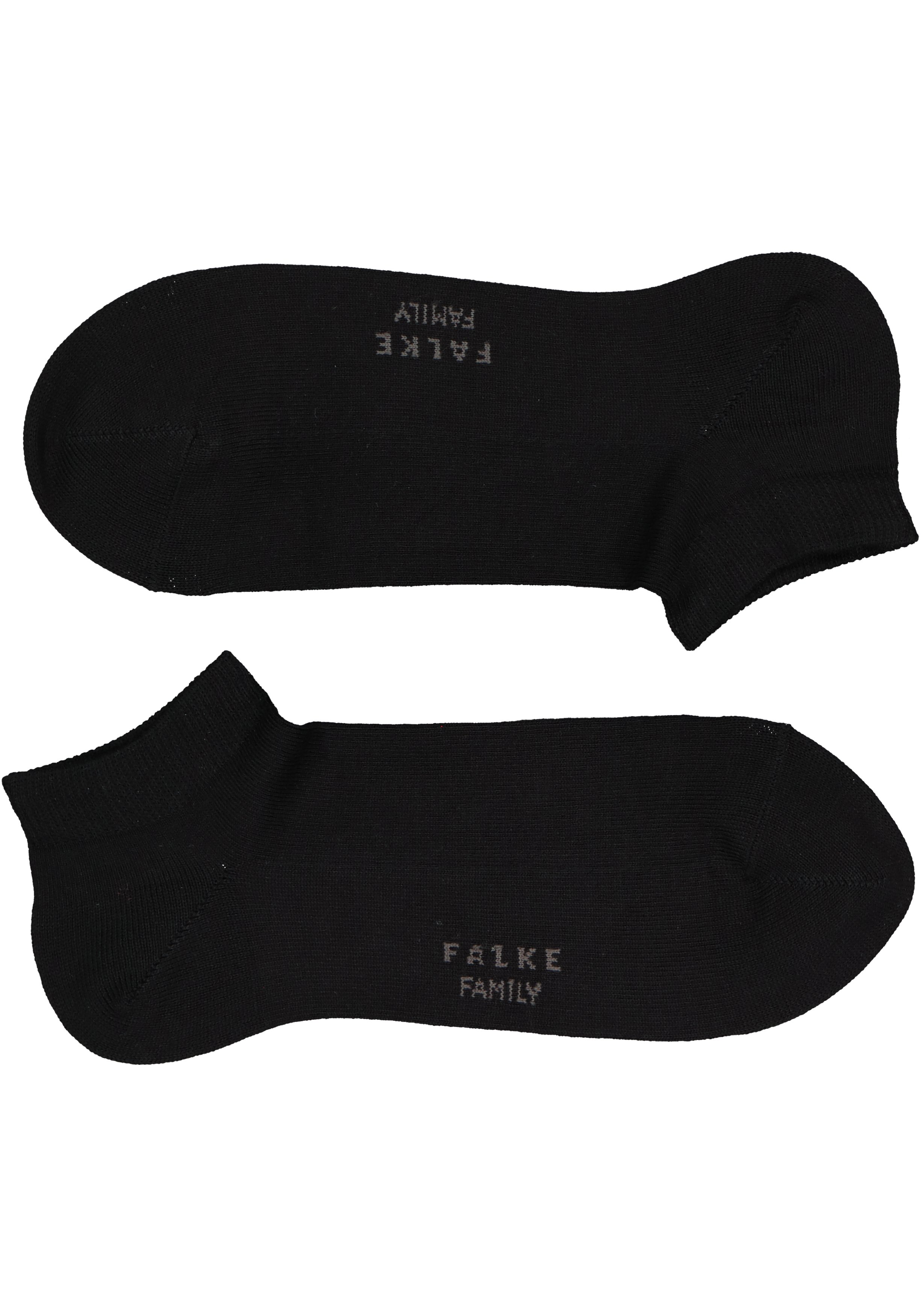 FALKE Family dames enkelsokken, katoen, zwart (black)